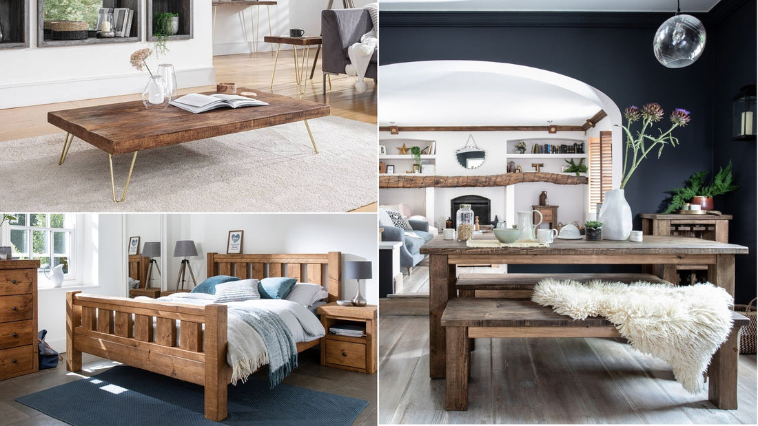 Ouseburn Low Coffee Table, Derwent Bed Frame, and Coleridge Dining Table