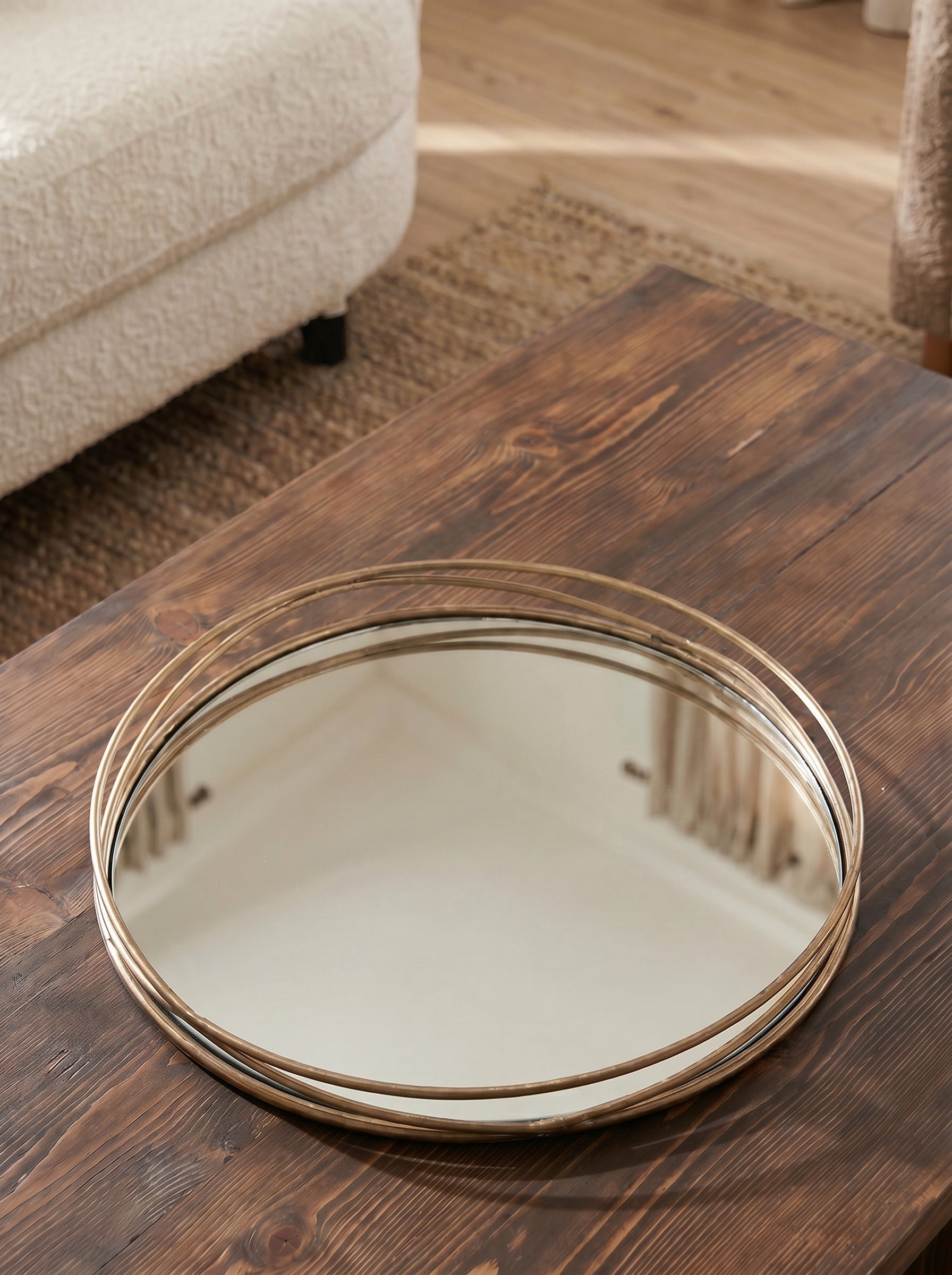 Gold Round Mirrored Tray