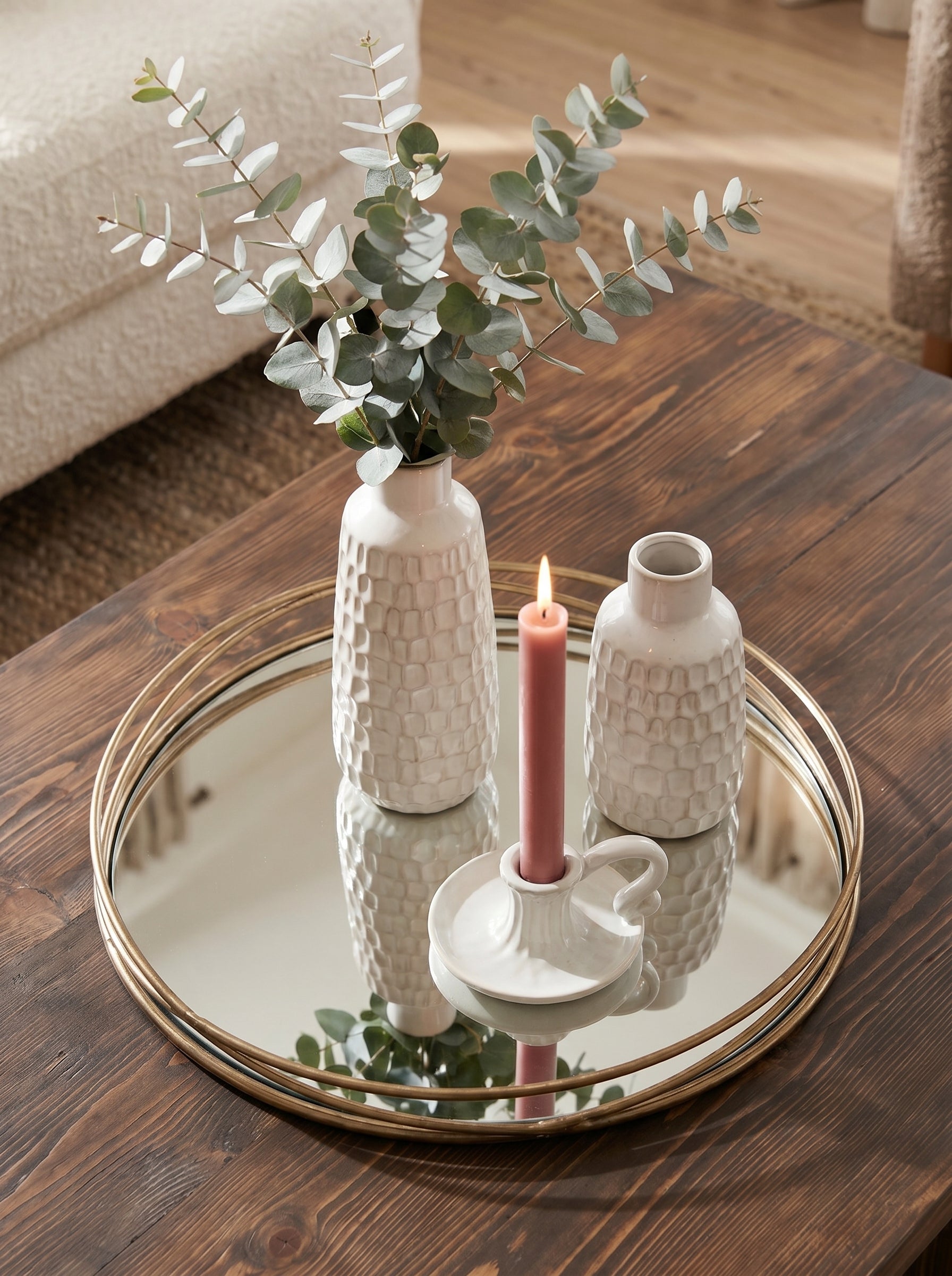 Gold Round Mirrored Tray