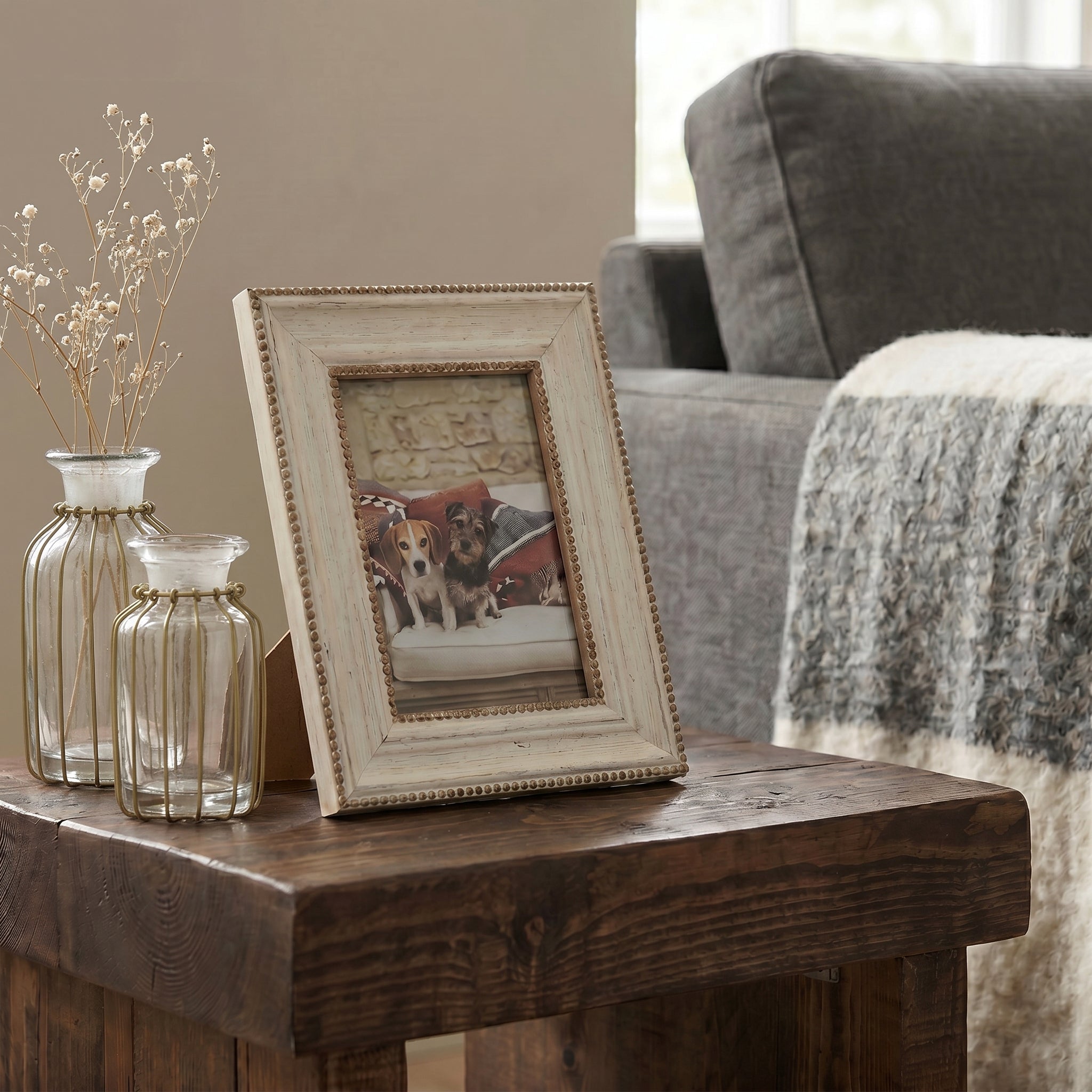 Whitewash Beaded Photo Frame -