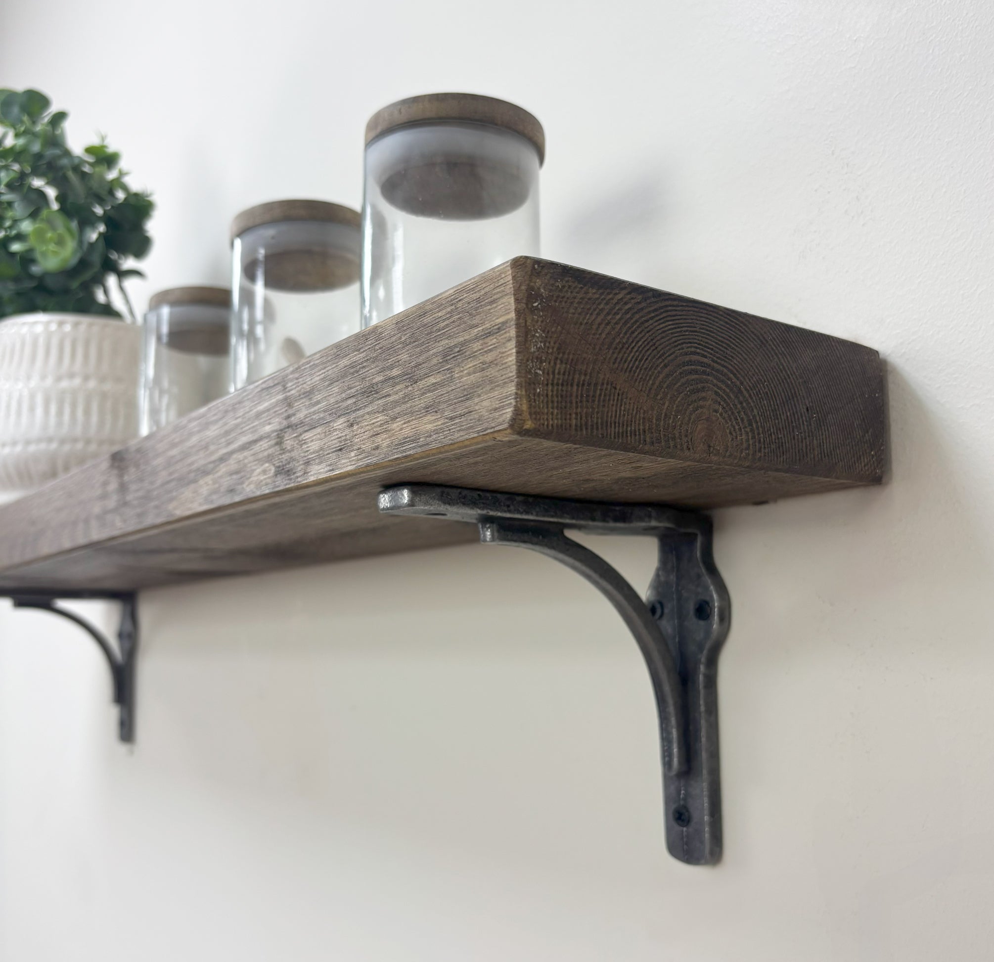 Birtley Iron Rustic Wooden Shelf with Brackets - 14.5cm x 4.5cm -
