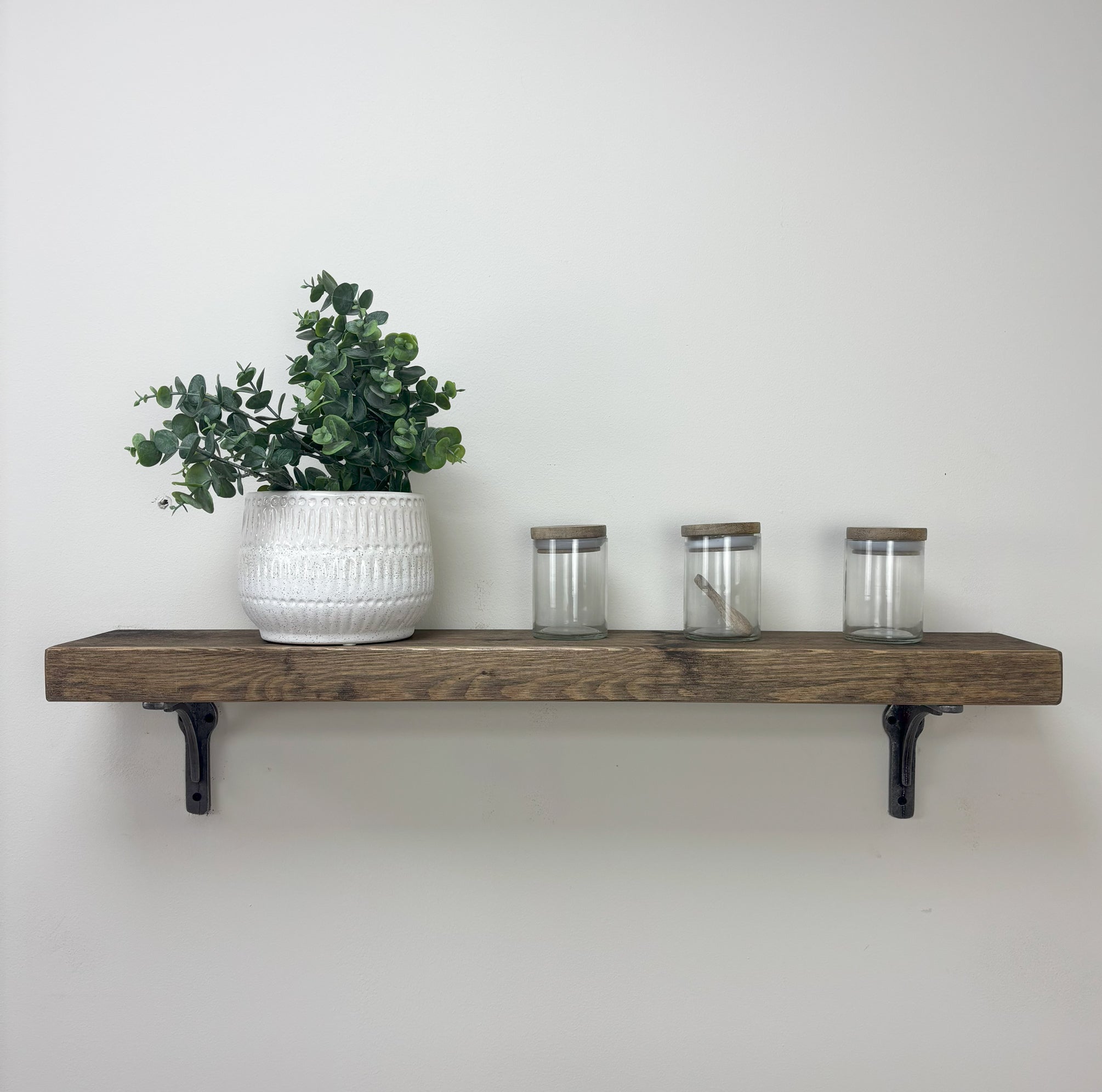 Birtley Iron Rustic Wooden Shelf with Brackets - 14.5cm x 4.5cm -