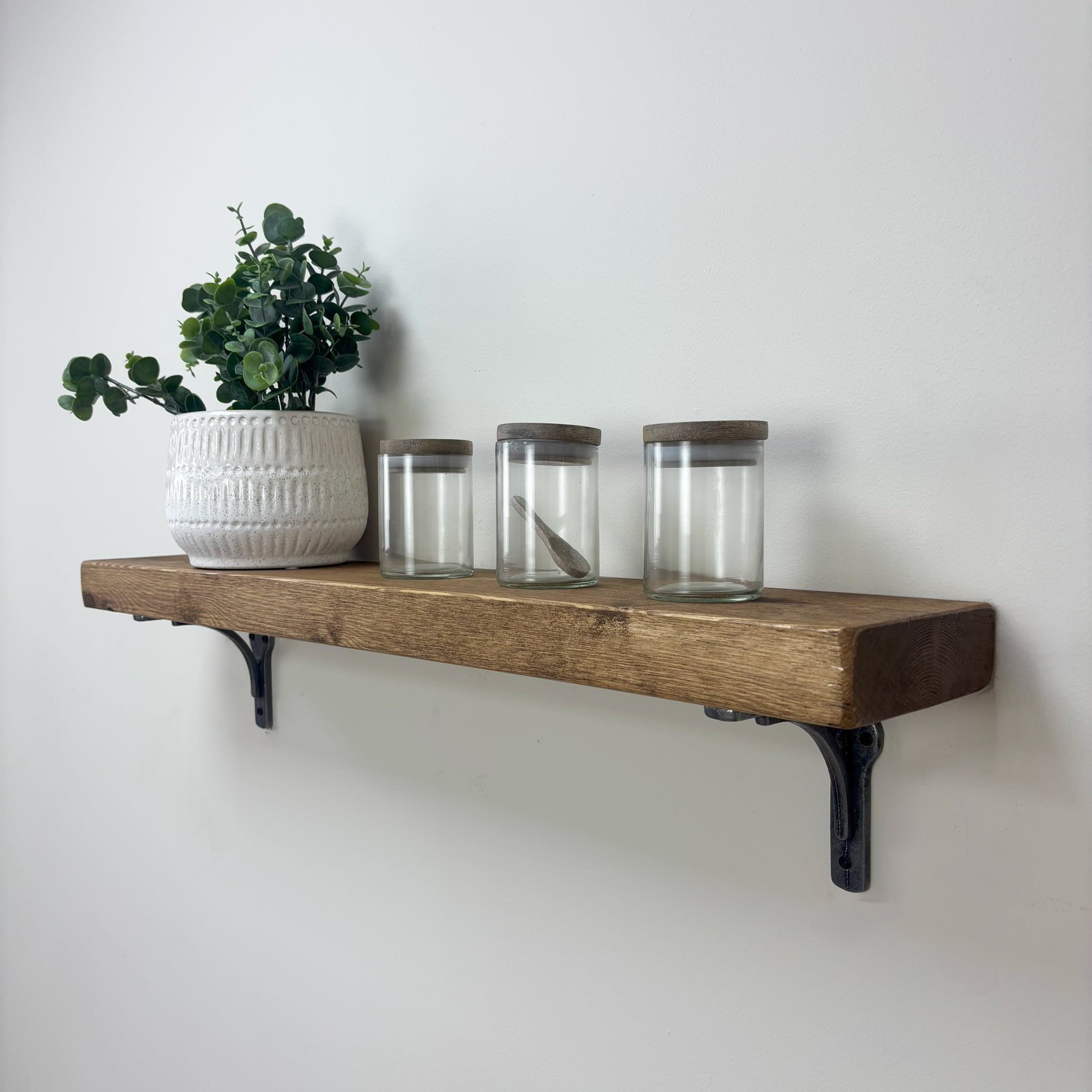 Birtley Iron Rustic Wooden Shelf with Brackets - 14.5cm x 4.5cm -