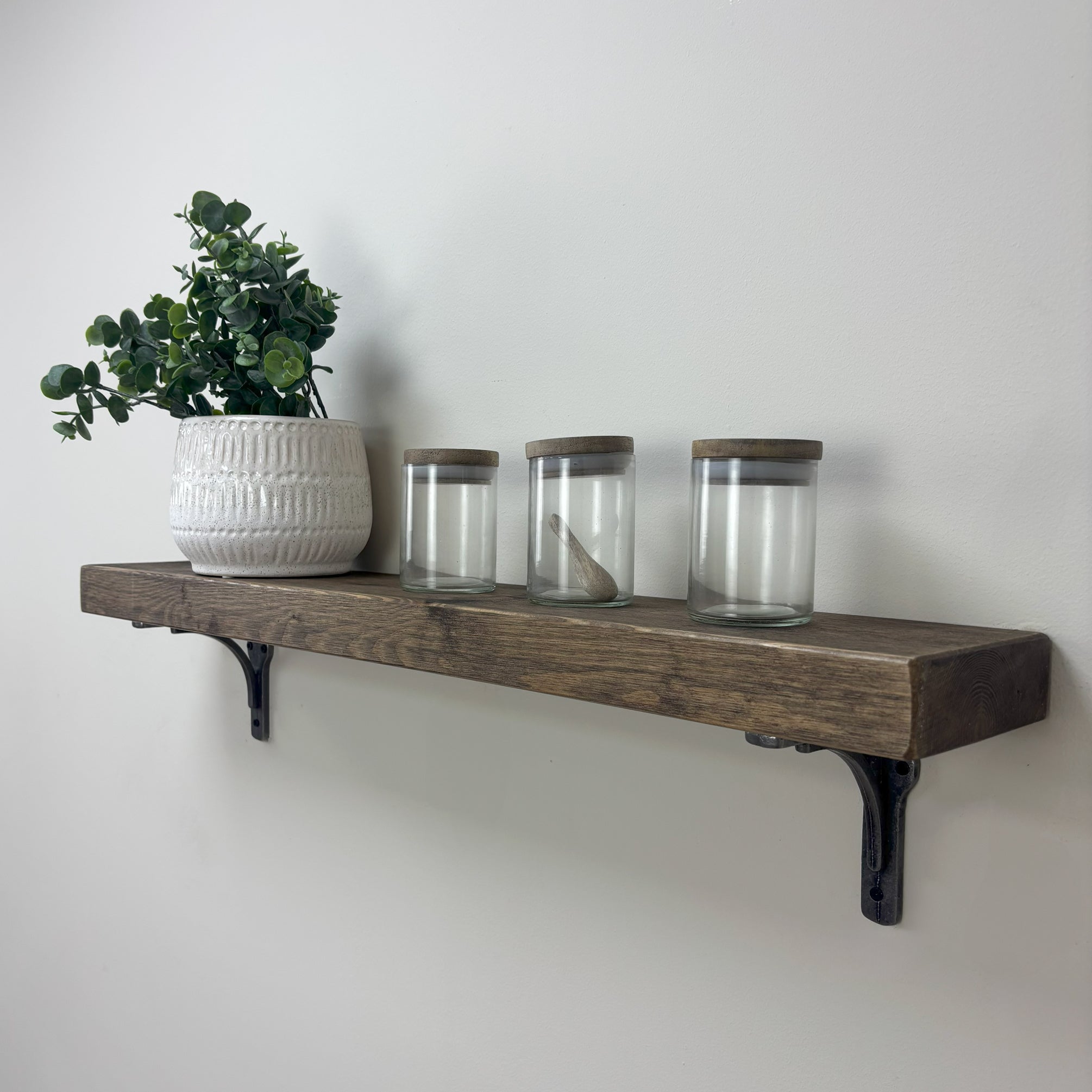 Birtley Iron Rustic Wooden Shelf with Brackets - 14.5cm x 4.5cm -