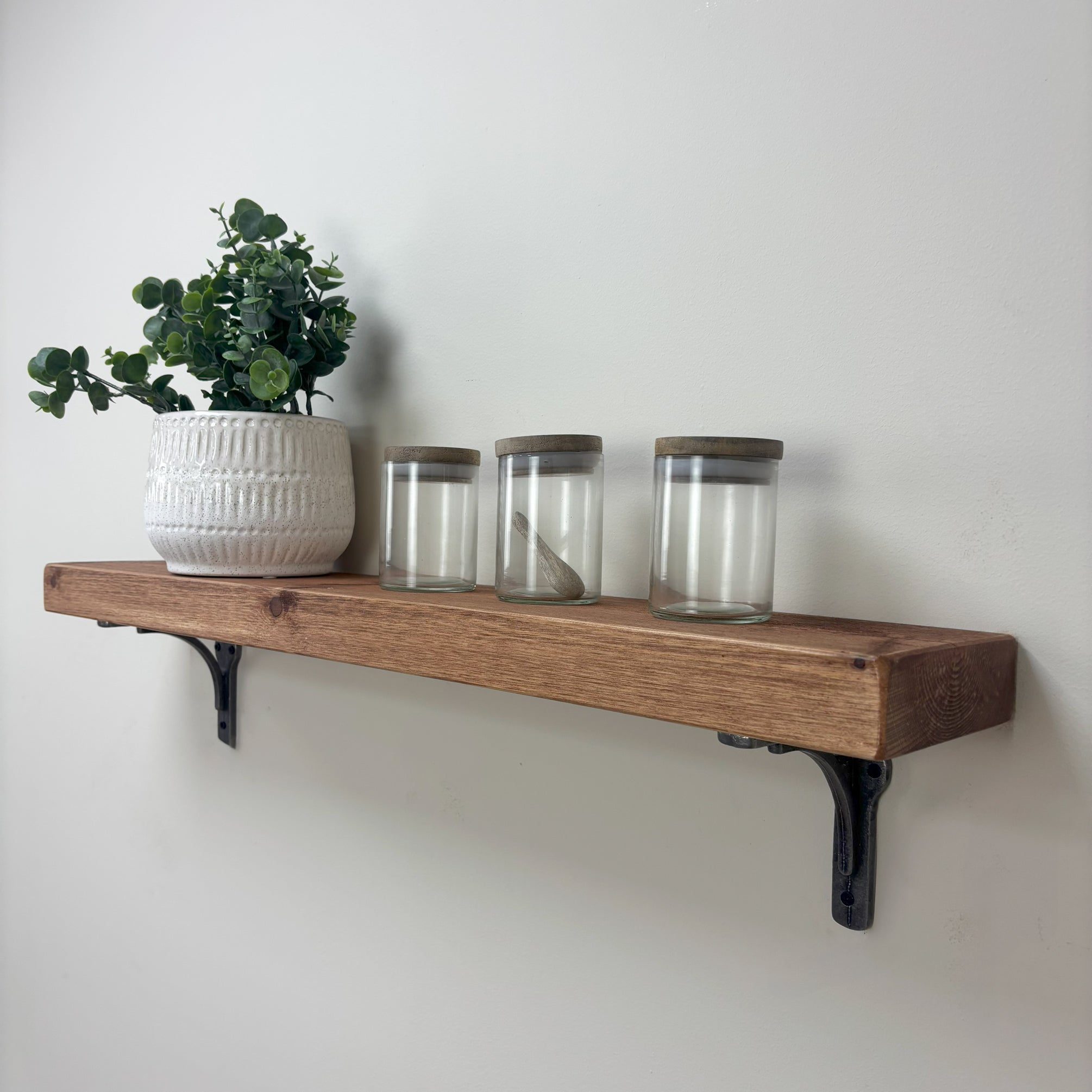 Birtley Iron Rustic Wooden Shelf with Brackets - 14.5cm x 4.5cm -