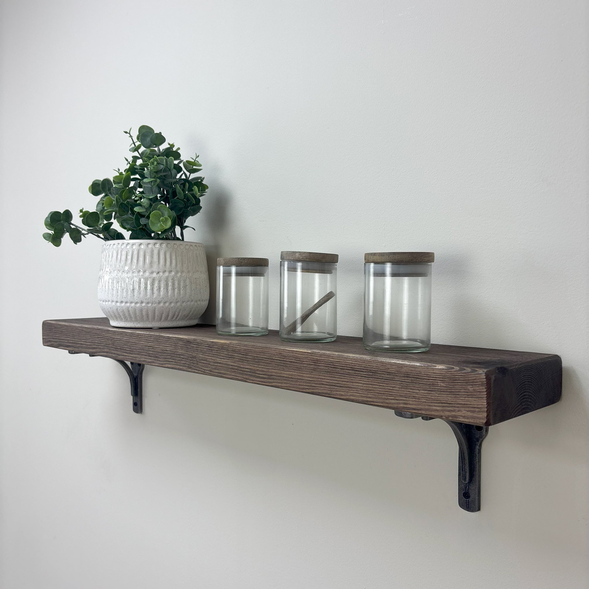 Birtley Iron Rustic Wooden Shelf with Brackets - 14.5cm x 4.5cm -