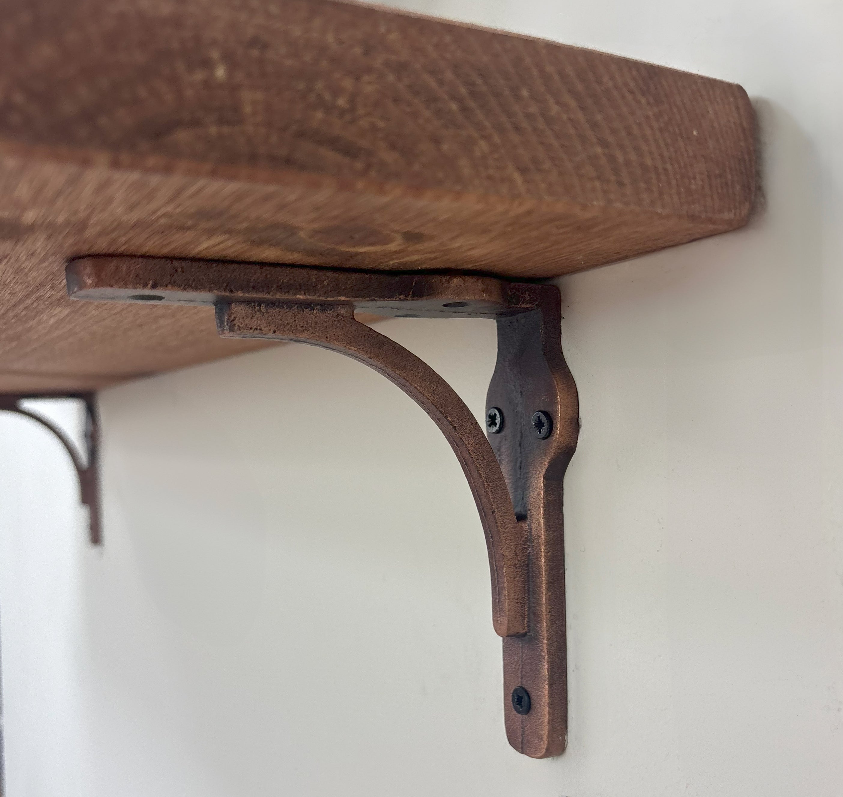 Birtley Copper Rustic Wooden Shelf with Brackets - 22cm x 3.5cm