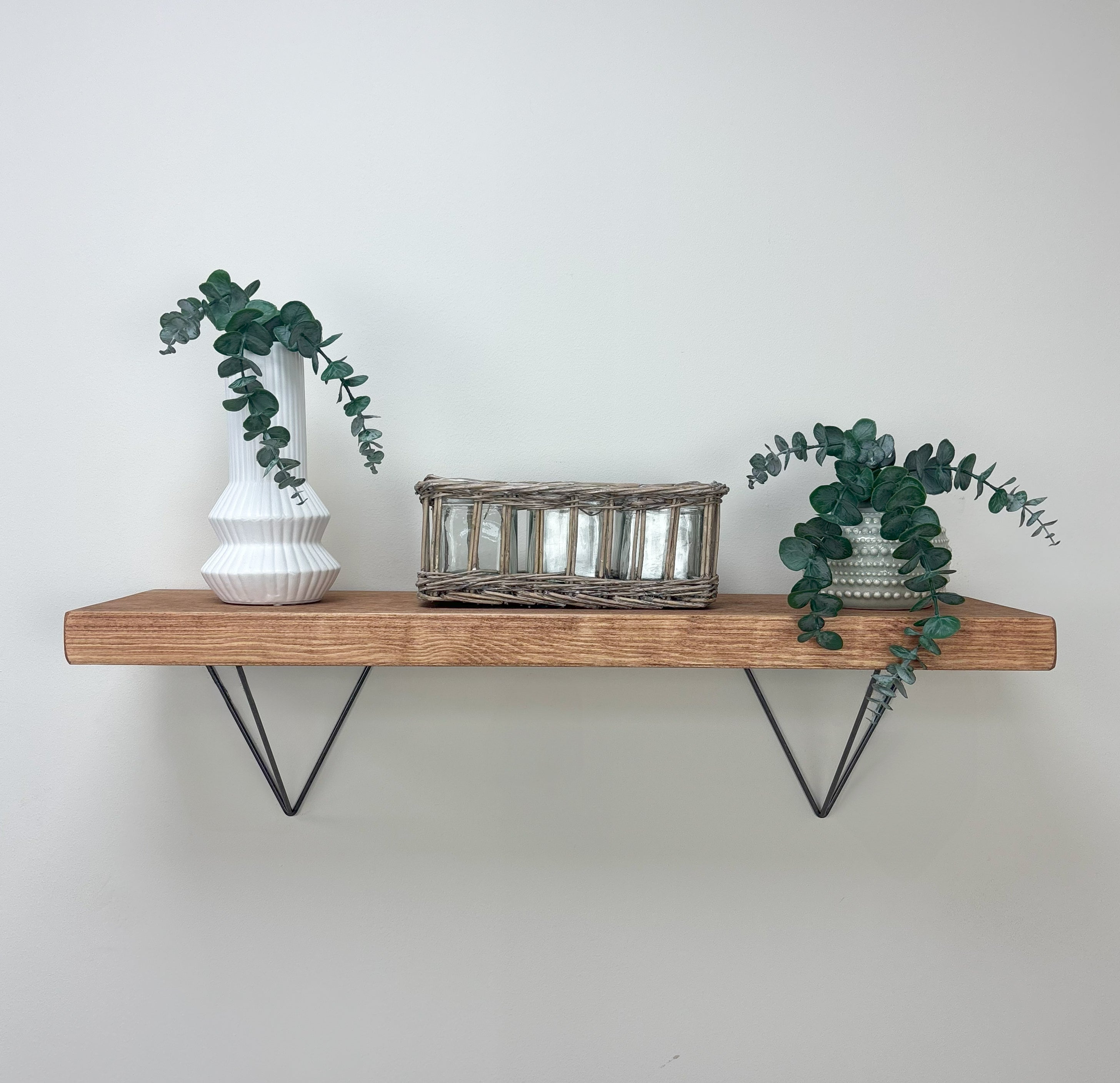 Bowes Rustic Wooden Shelf with Raw Steel Brackets - 22cm x 4.5cm