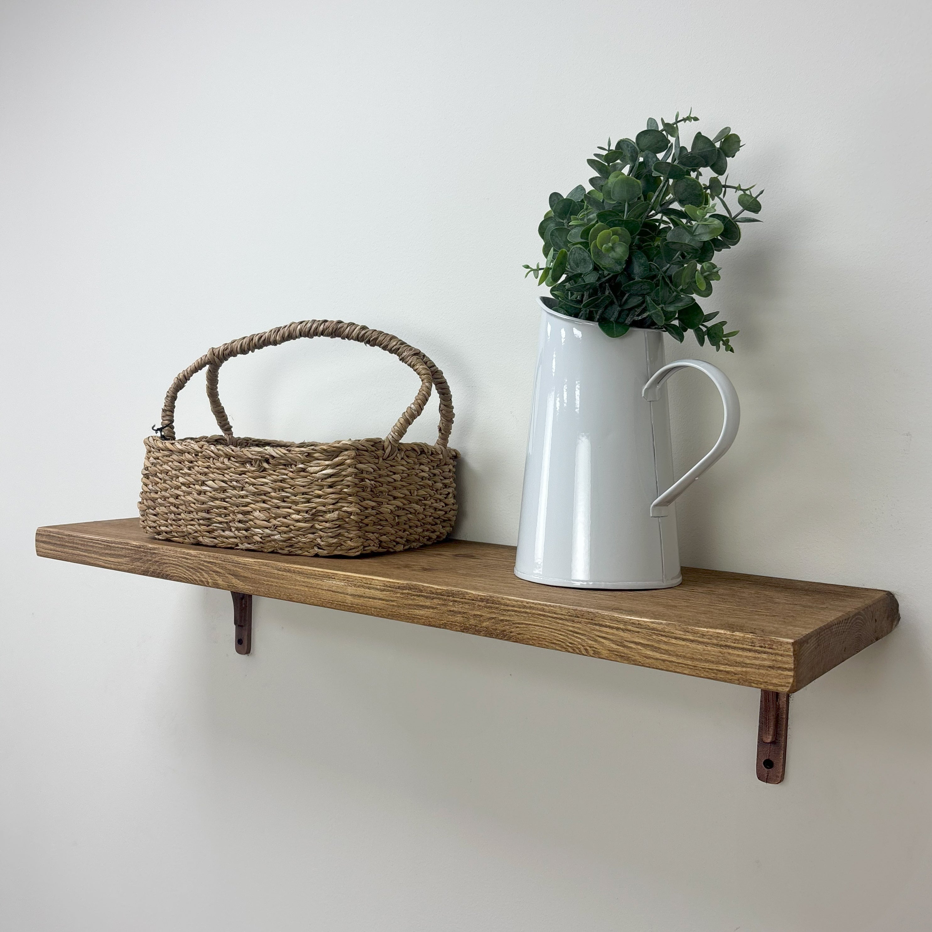 Birtley Copper Rustic Wooden Shelf with Brackets - 22cm x 3.5cm