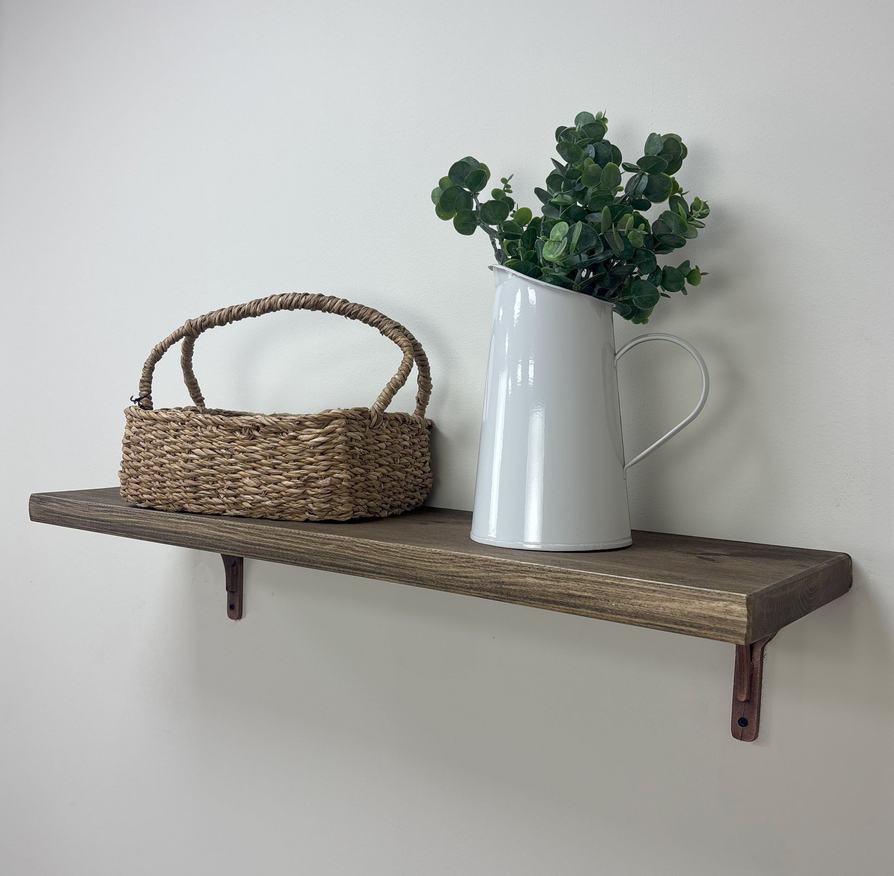 Birtley Copper Rustic Wooden Shelf with Brackets - 22cm x 3.5cm