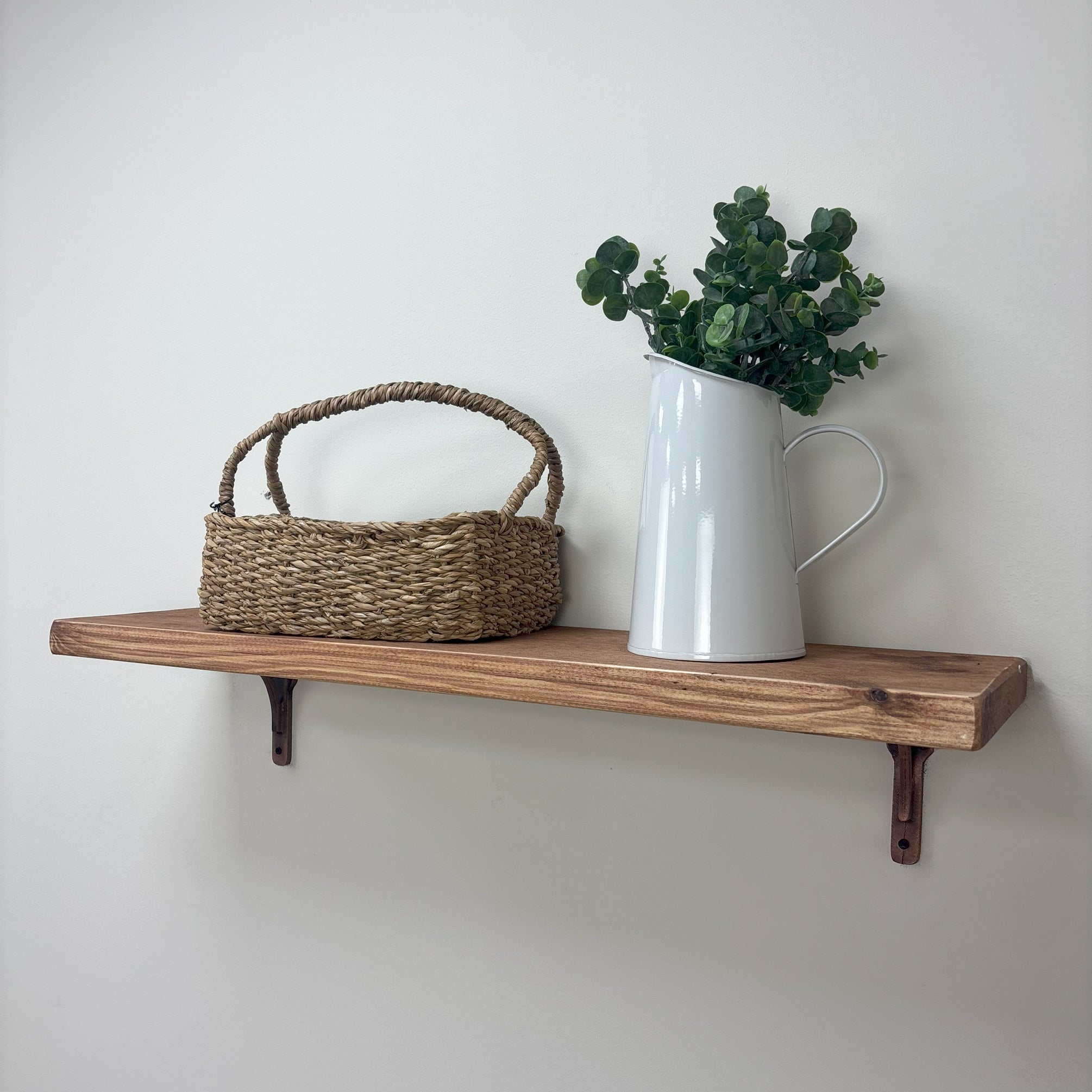 Birtley Copper Rustic Wooden Shelf with Brackets - 22cm x 3.5cm
