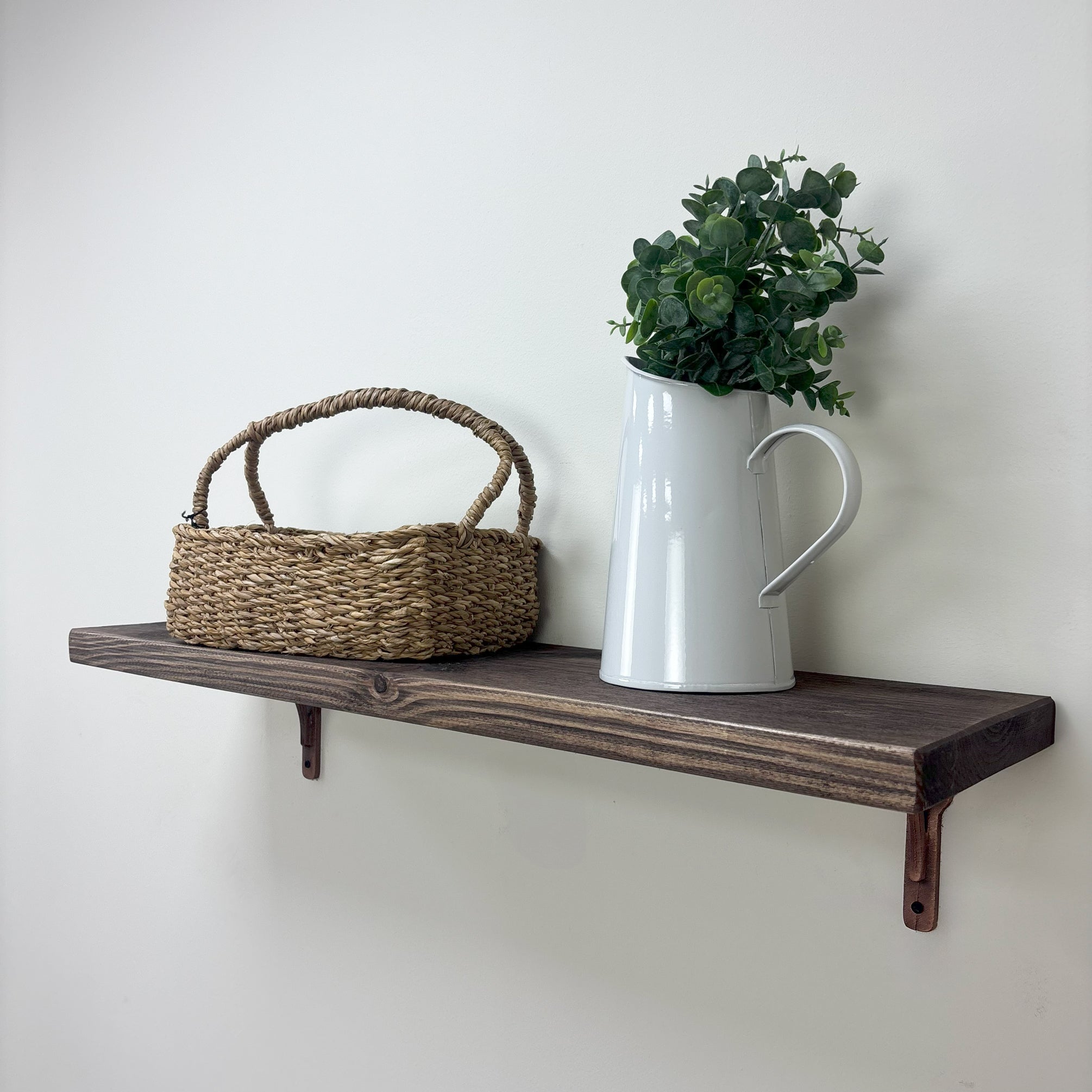Birtley Copper Rustic Wooden Shelf with Brackets - 22cm x 3.5cm