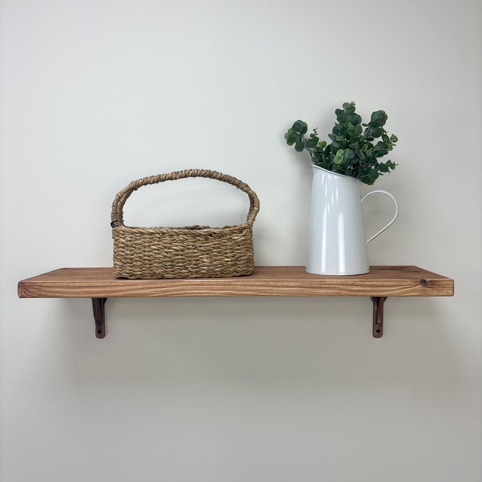 Birtley Copper Rustic Wooden Shelf with Brackets - 22cm x 3.5cm