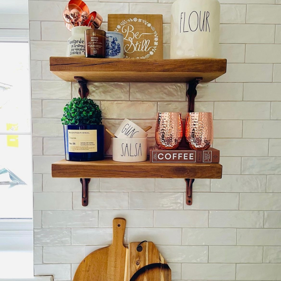 Wooden kitchen discount shelves with brackets