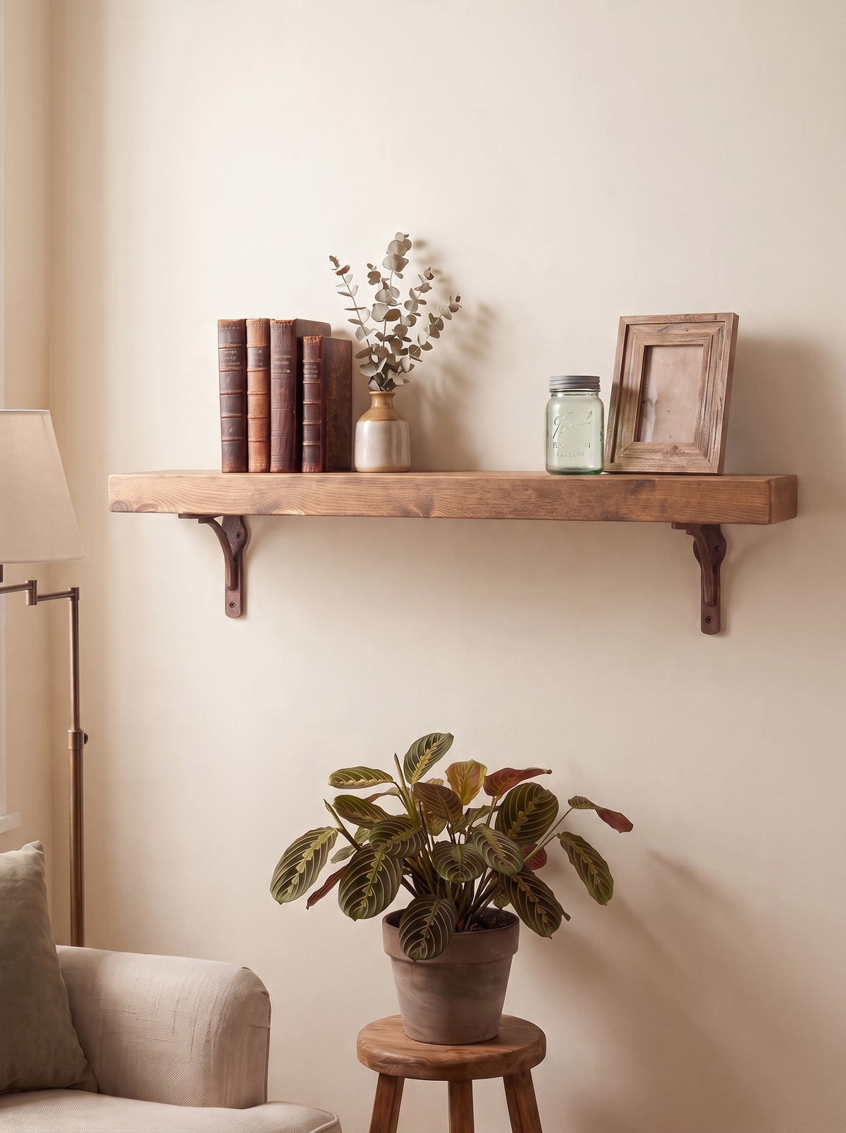 Birtley Copper Rustic Wooden Shelf with Brackets - 14.5cm x 4.5cm