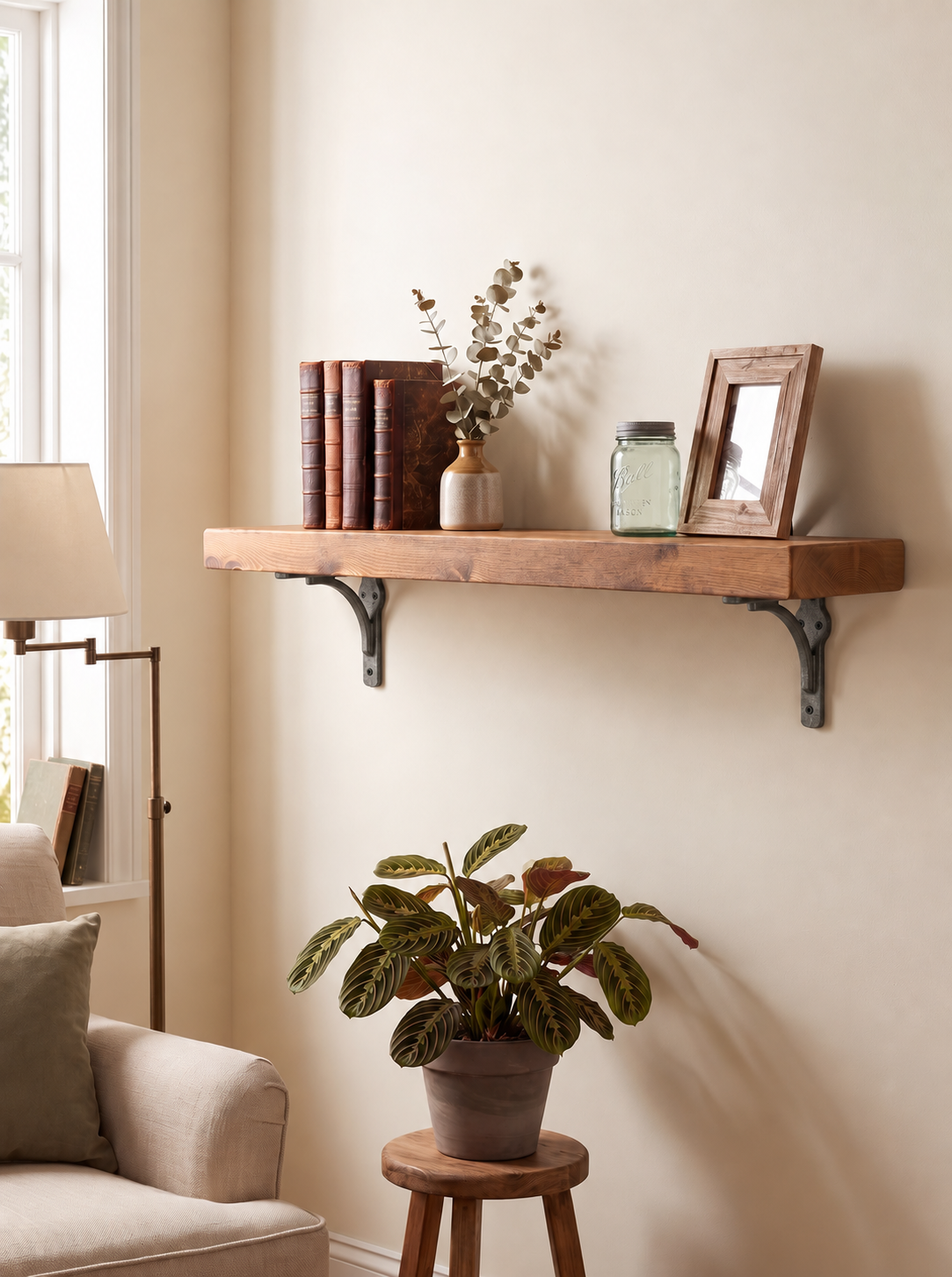 Birtley Iron Rustic Wooden Shelf with Brackets - 14.5cm x 4.5cm