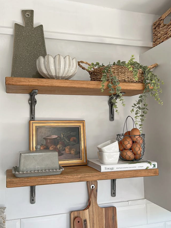 Birtley Iron Rustic Wooden Shelf with Brackets - 22cm x 3.5cm