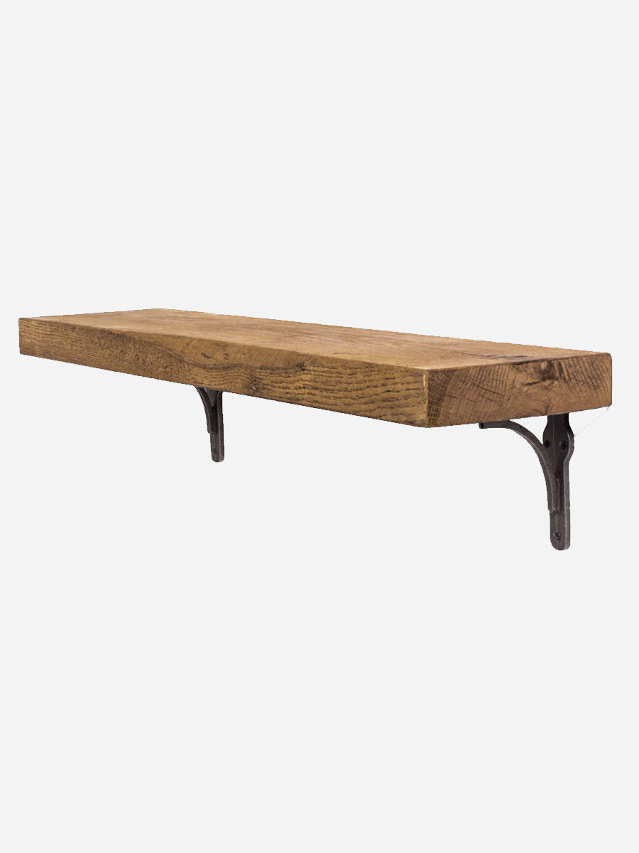 Birtley Iron Solid Wood Shelf & Brackets - 8x2 Oak Shelf (19x4cm) - Bracketed Shelves