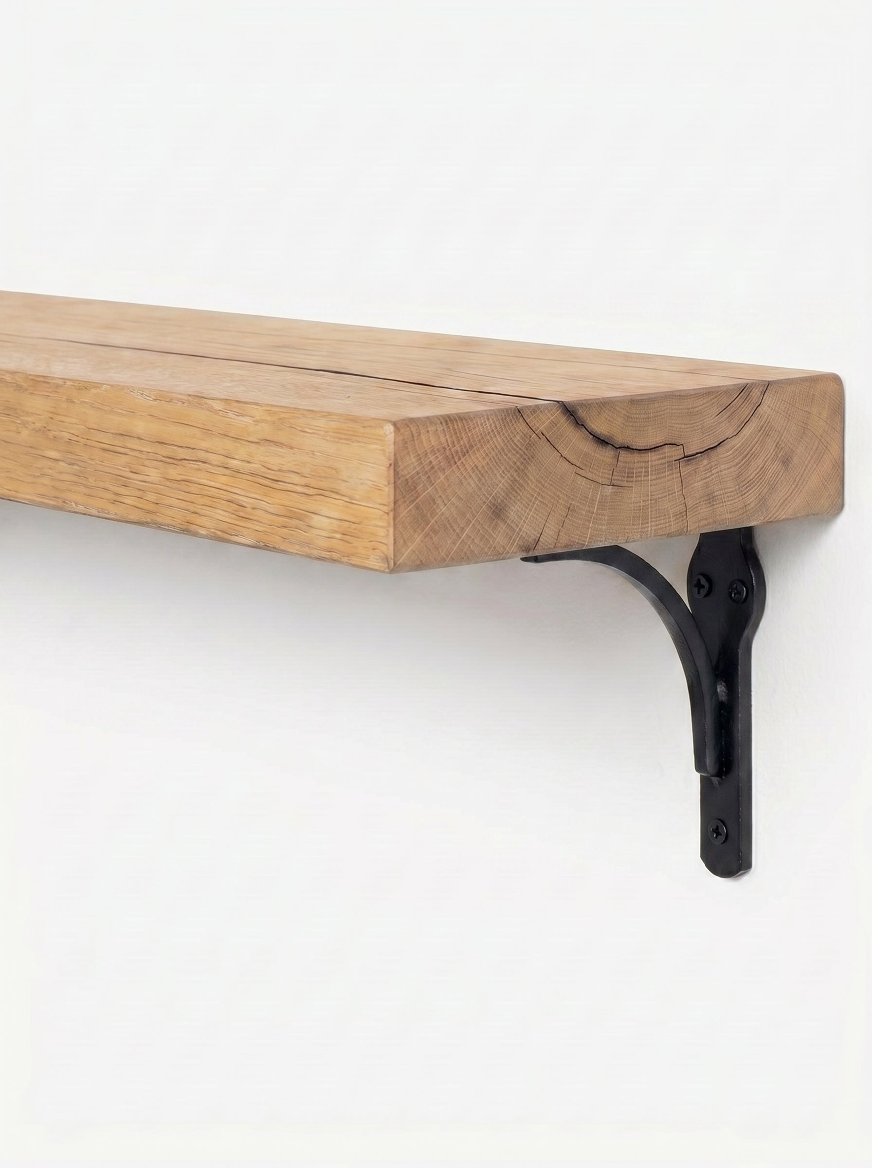 Birtley Iron Solid Wood Shelf & Brackets - 8x2 Oak Shelf (19x4cm) - Bracketed Shelves