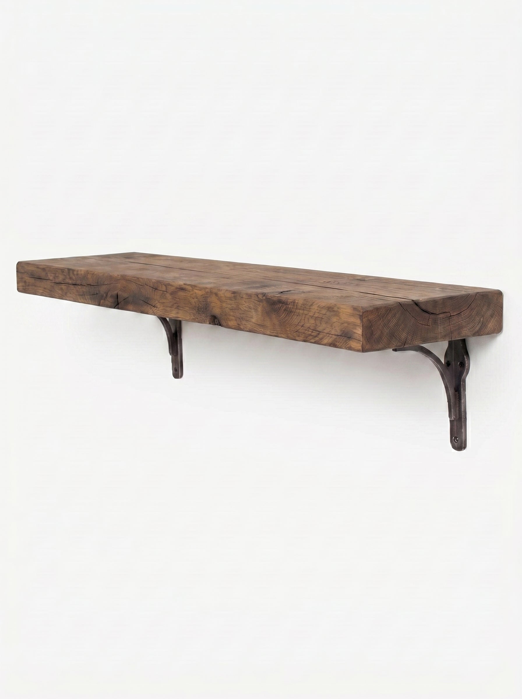 Birtley Iron Solid Wood Shelf & Brackets - 8x2 Oak Shelf (19x4cm) - Bracketed Shelves