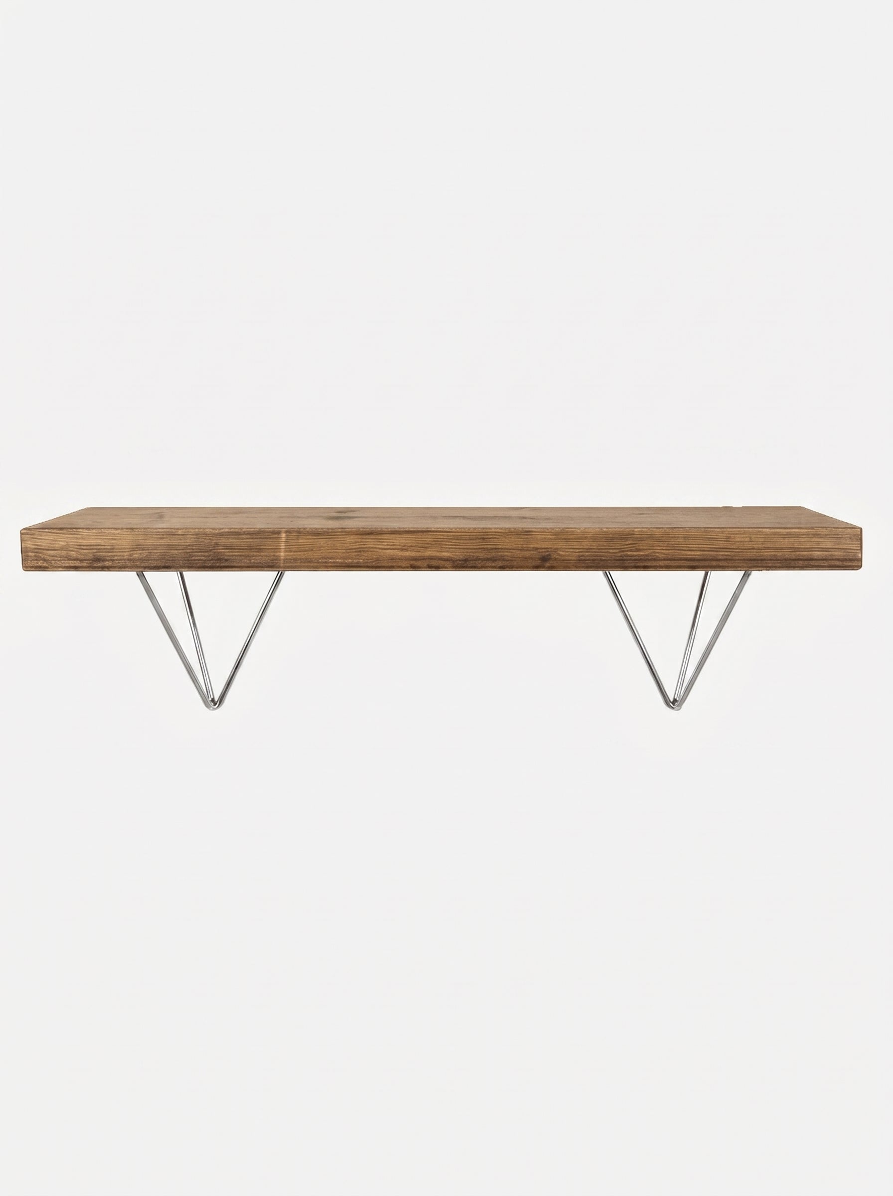 Bowes Rustic Wooden Shelf with Raw Steel Brackets - 22cm x 4.5cm - Bracketed Shelves
