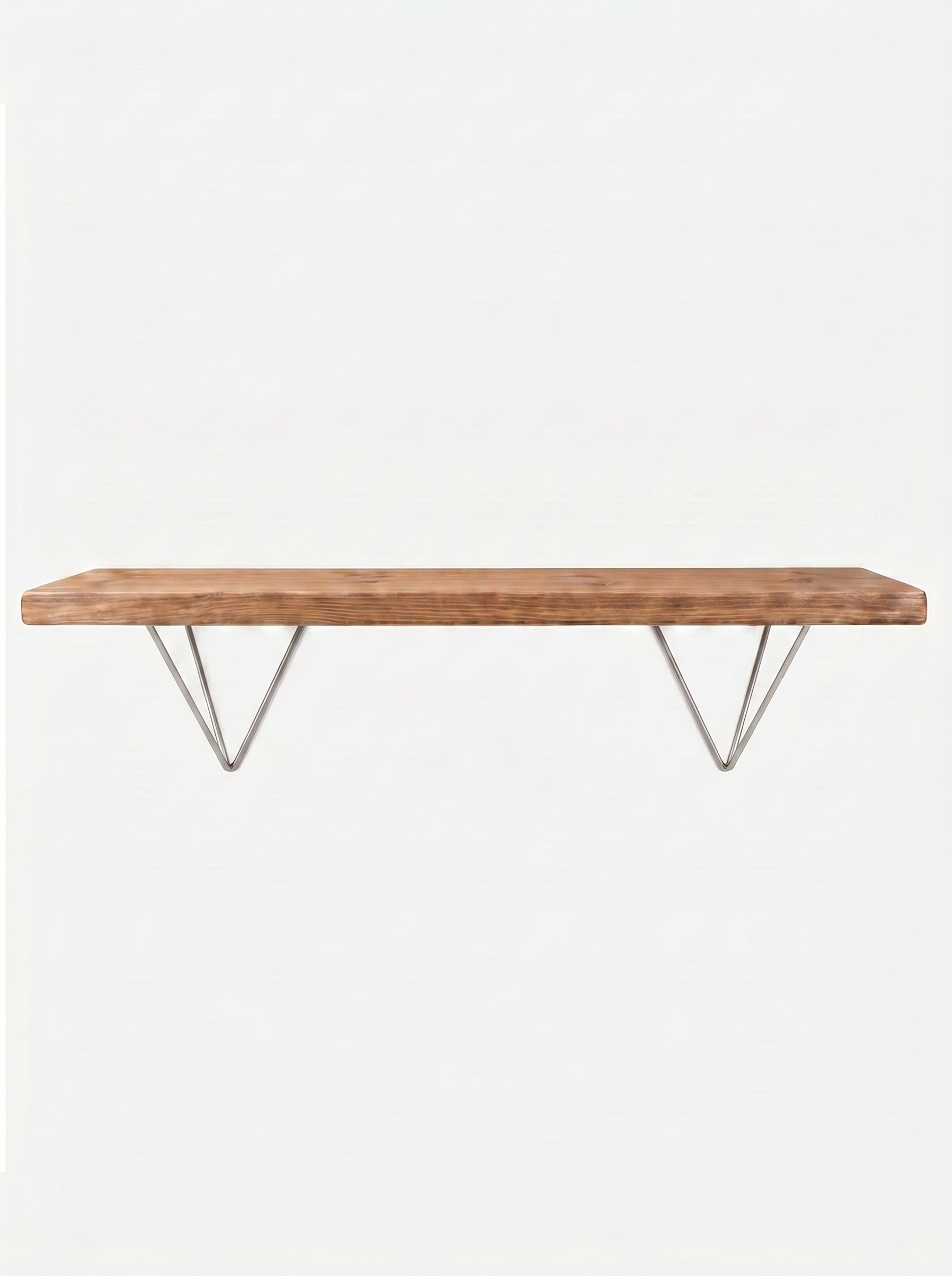 Bowes Rustic Wooden Shelf with Raw Steel Brackets - 22cm x 3.5cm - Bracketed Shelves