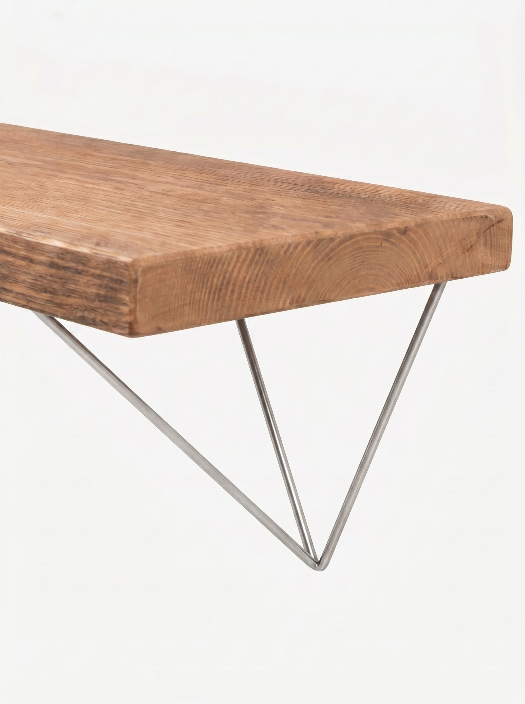 Bowes Rustic Wooden Shelf with Raw Steel Brackets - 22cm x 3.5cm - Bracketed Shelves