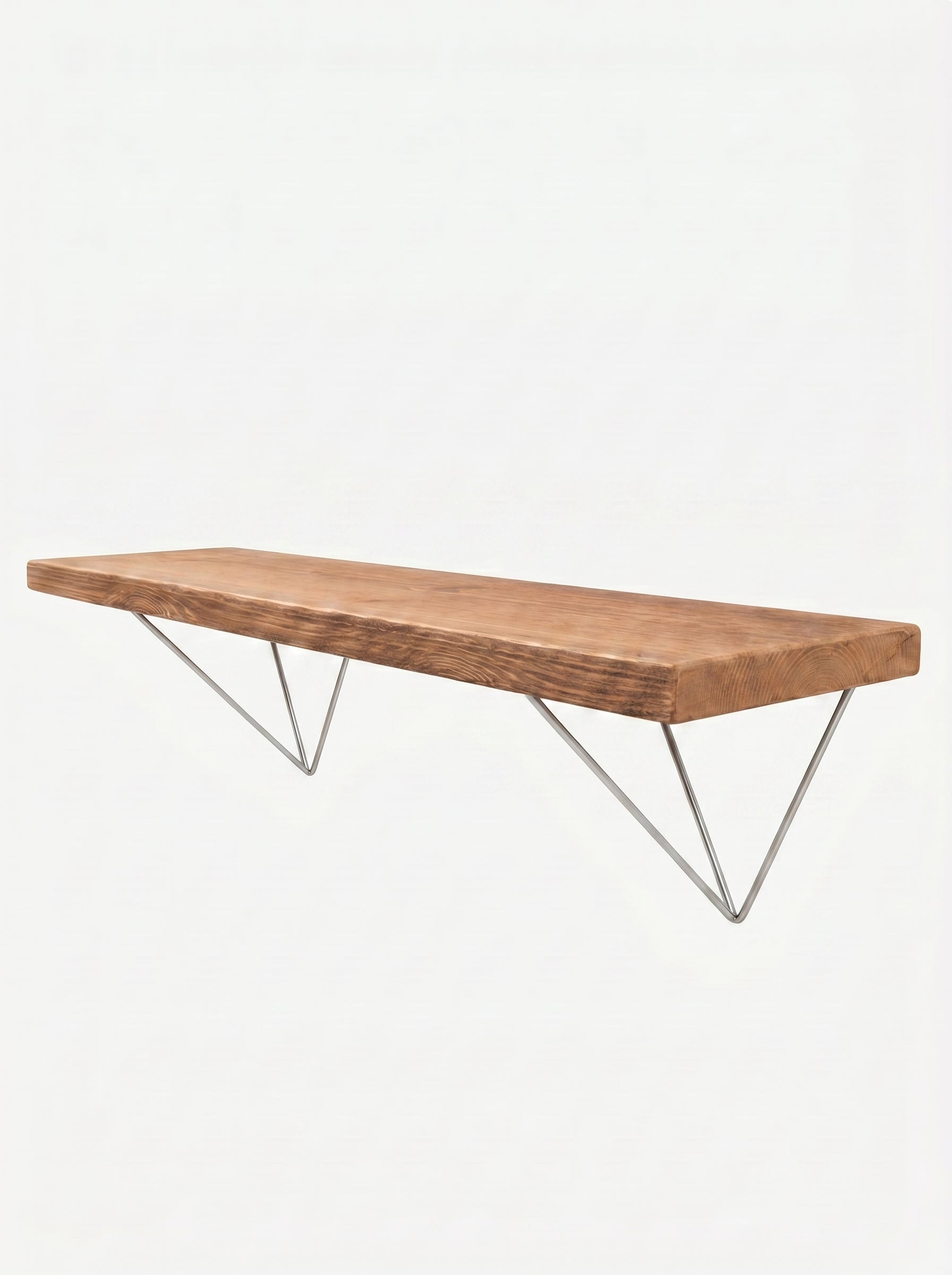 Bowes Rustic Wooden Shelf with Raw Steel Brackets - 22cm x 3.5cm - Bracketed Shelves