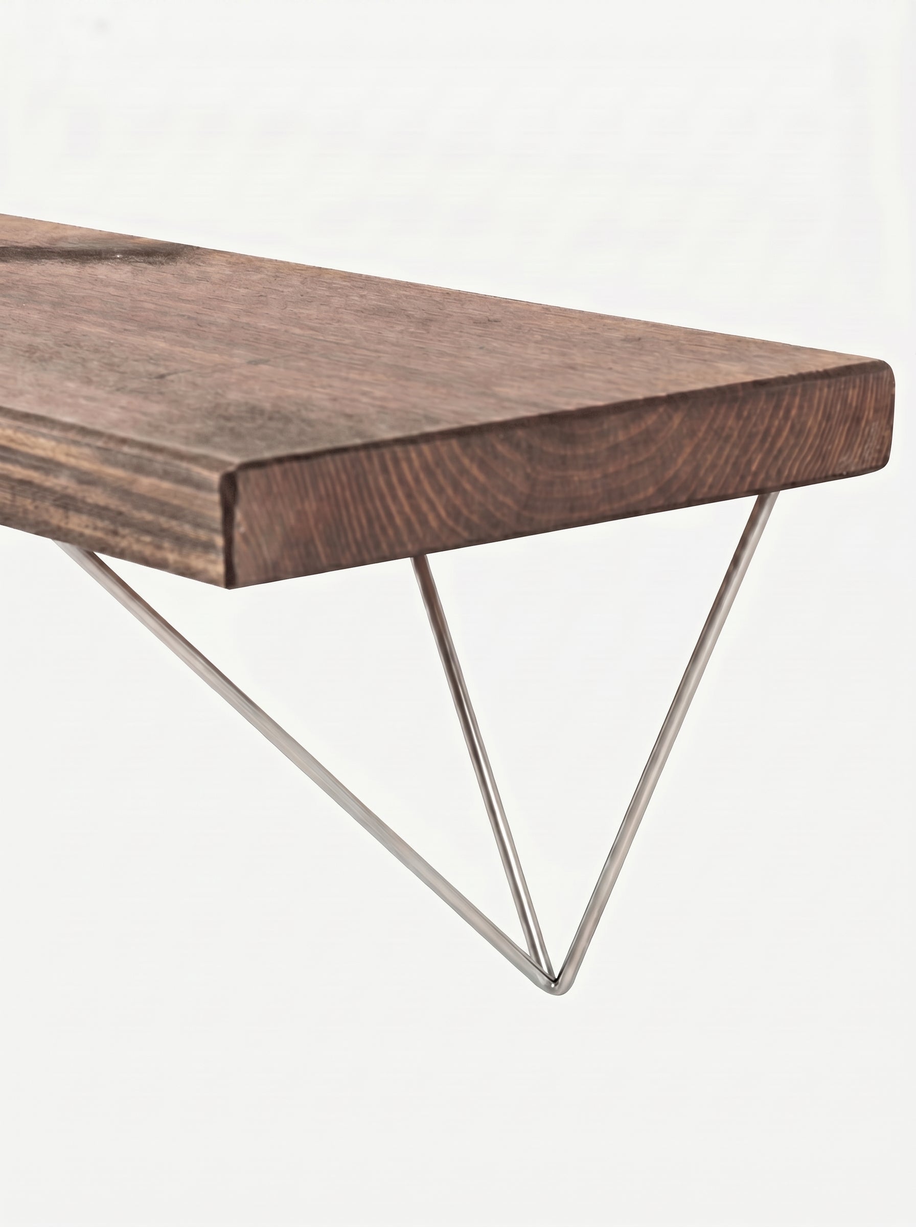 Bowes Rustic Wooden Shelf with Raw Steel Brackets - 22cm x 3.5cm - Bracketed Shelves