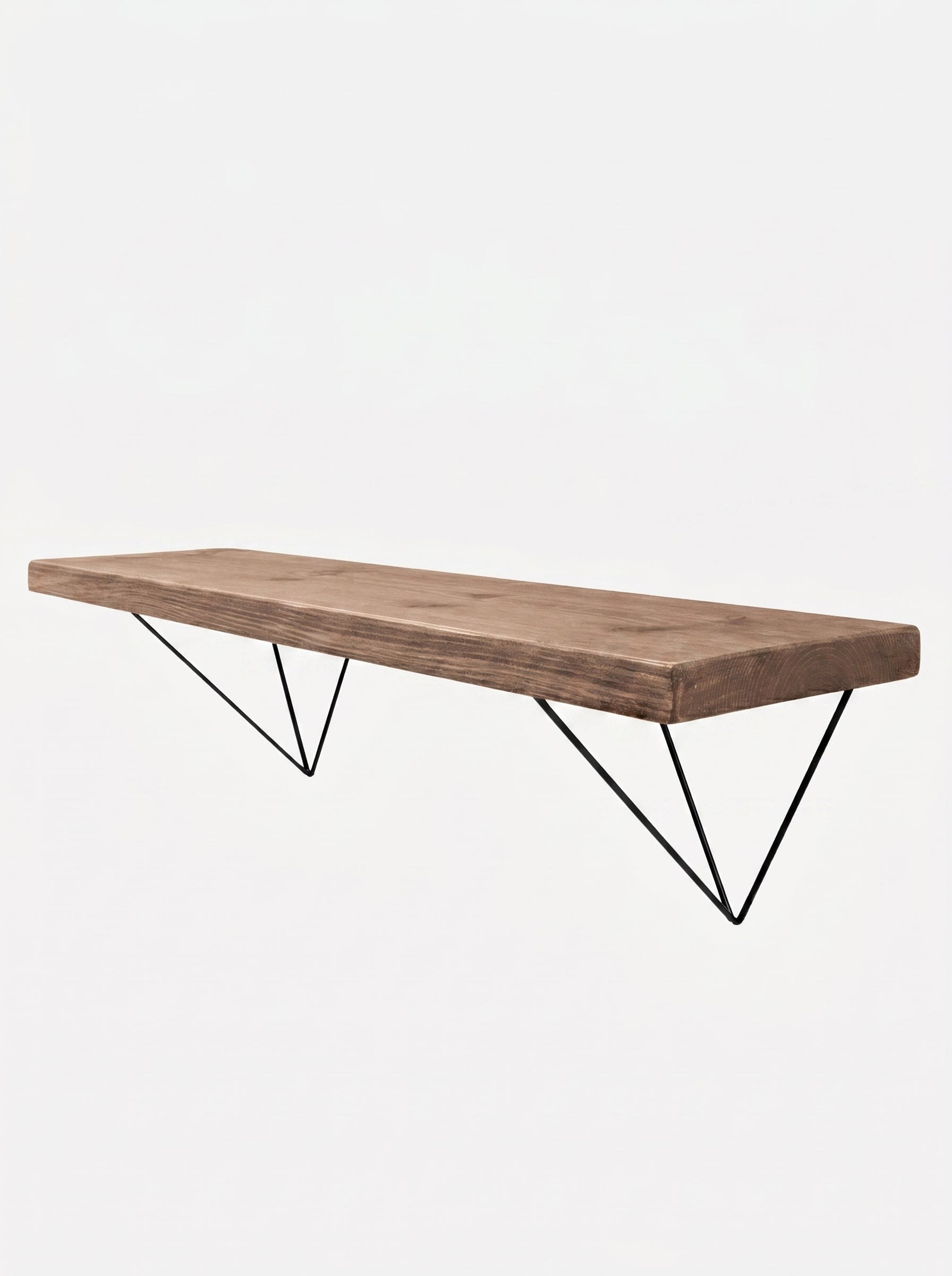 Bowes Rustic Wooden Shelf with Black Metal Brackets - 22cm x 3.5cm - Pine Bracket Shelves