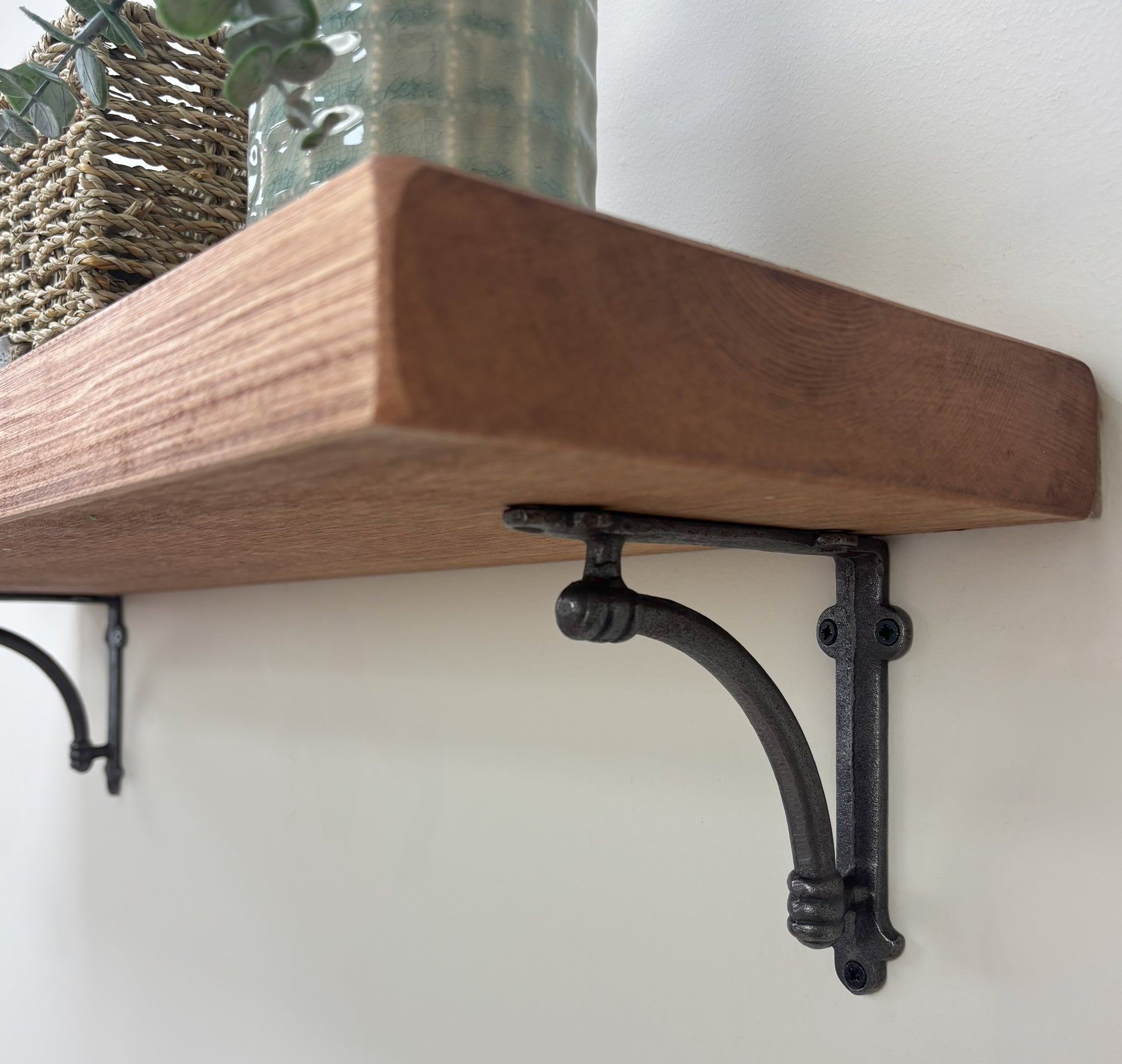 Causey Rustic Wooden Shelf with Brackets - 22cm x 4.5cm -
