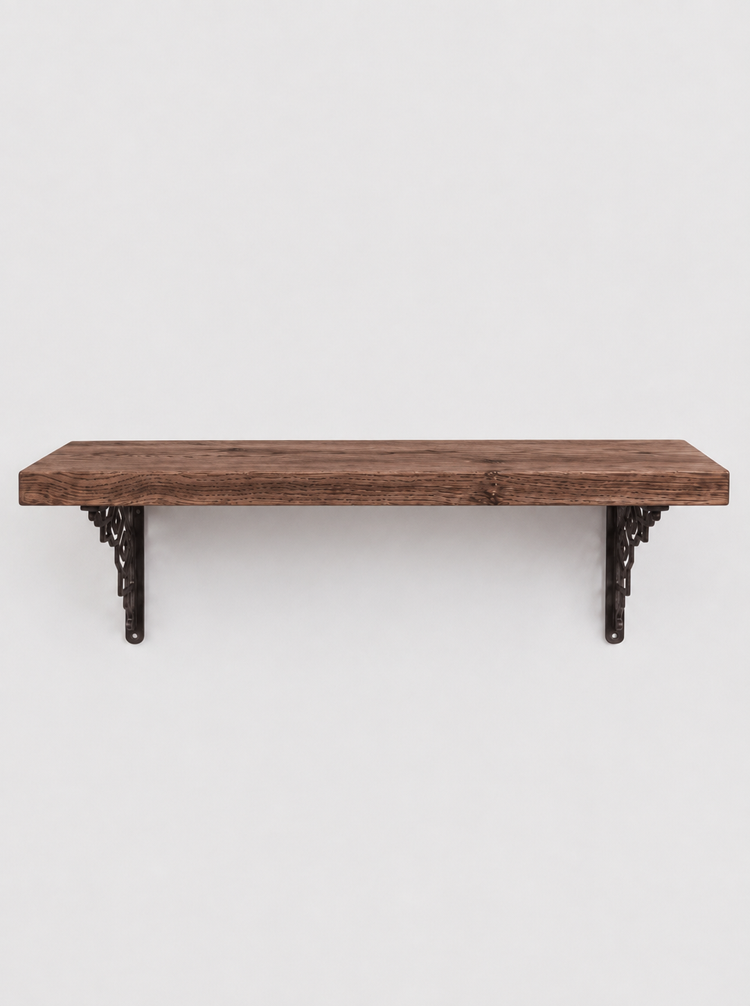 Hexham Rustic Floating Shelf with Metal Brackets - 22cm x 3.5cm - Bracketed Shelves