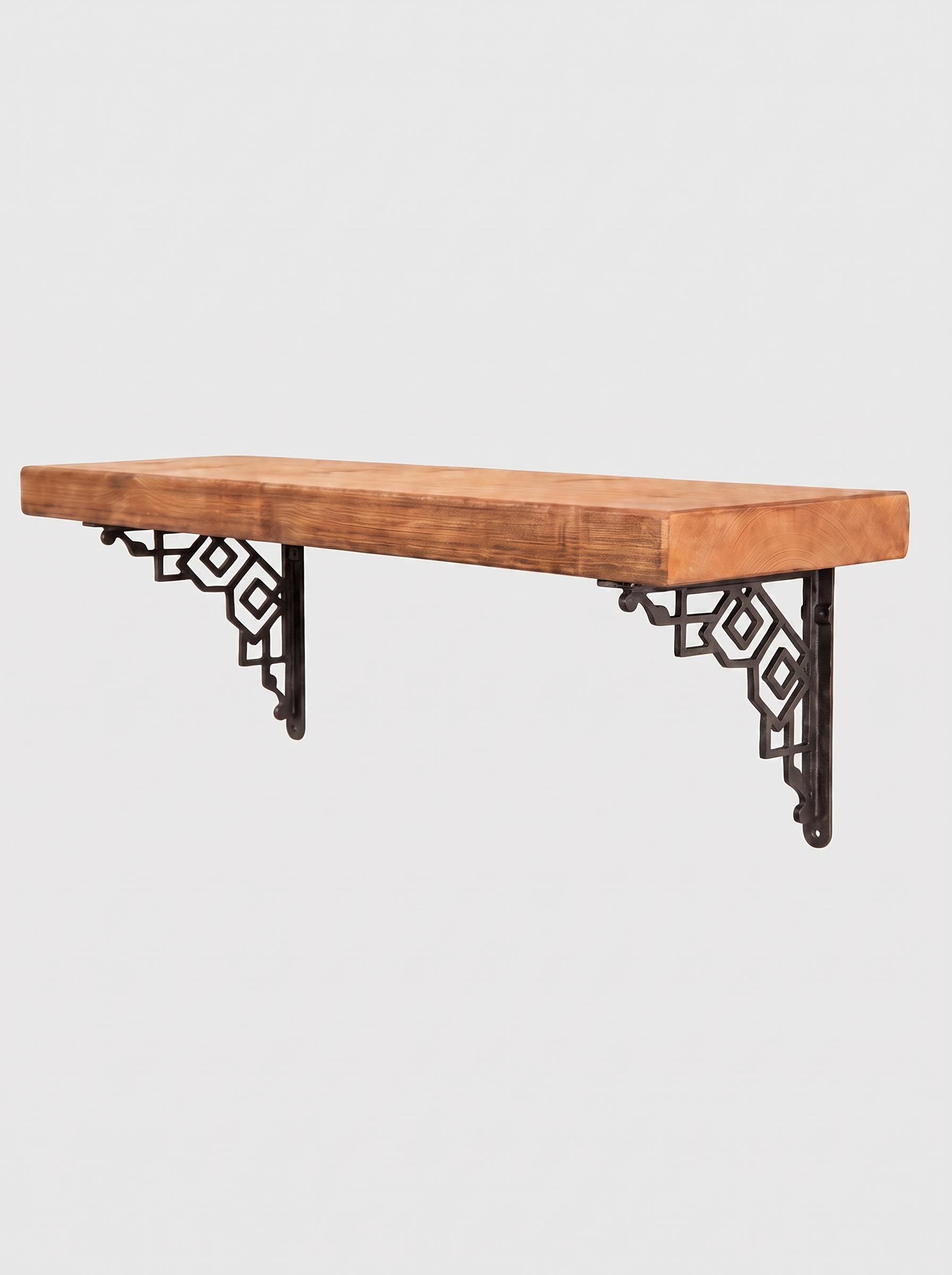 Hexham Rustic Floating Shelf with Metal Brackets - 22cm x 4.5cm - Bracketed Shelves