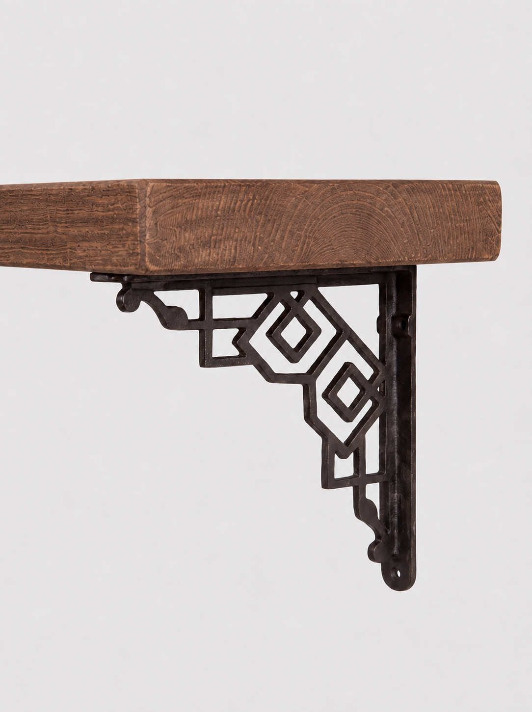 Hexham Rustic Floating Shelf with Metal Brackets - 22cm x 4.5cm - Bracketed Shelves