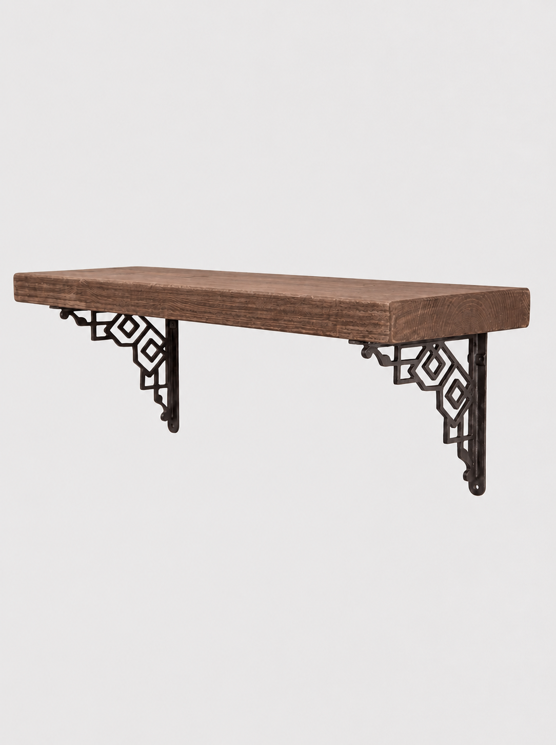 Hexham Rustic Floating Shelf with Metal Brackets - 22cm x 4.5cm - Bracketed Shelves
