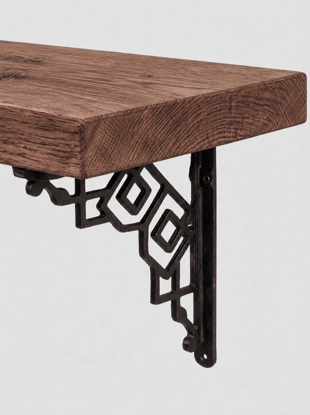 Hexham Rustic Floating Shelf with Metal Brackets - 22cm x 4.5cm - Bracketed Shelves