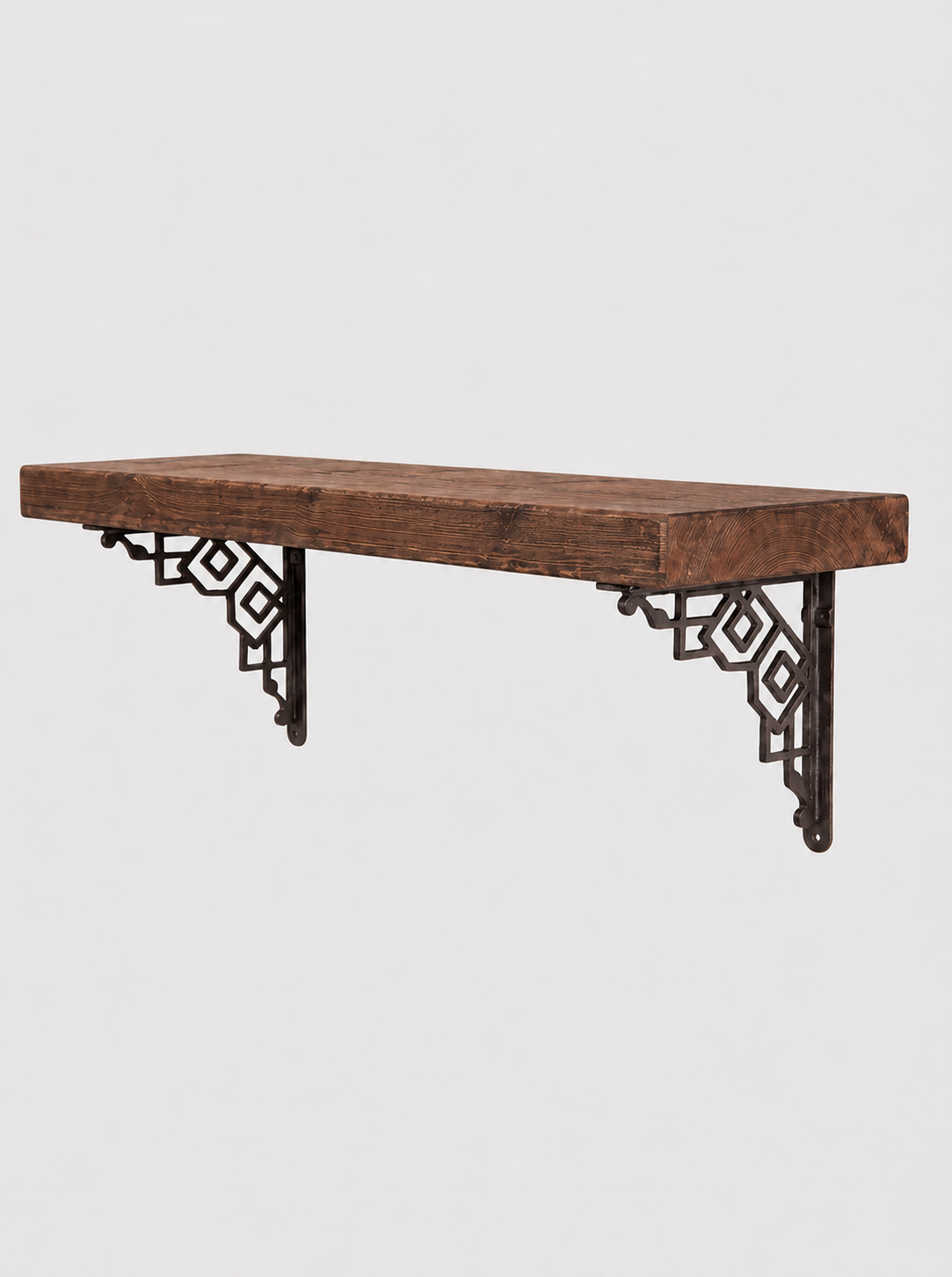 Hexham Rustic Floating Shelf with Metal Brackets - 22cm x 4.5cm - Bracketed Shelves