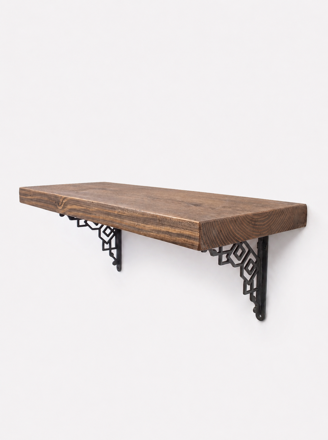 Hexham Rustic Floating Shelf with Metal Brackets - 29cm x 4.5cm - Bracketed Shelves
