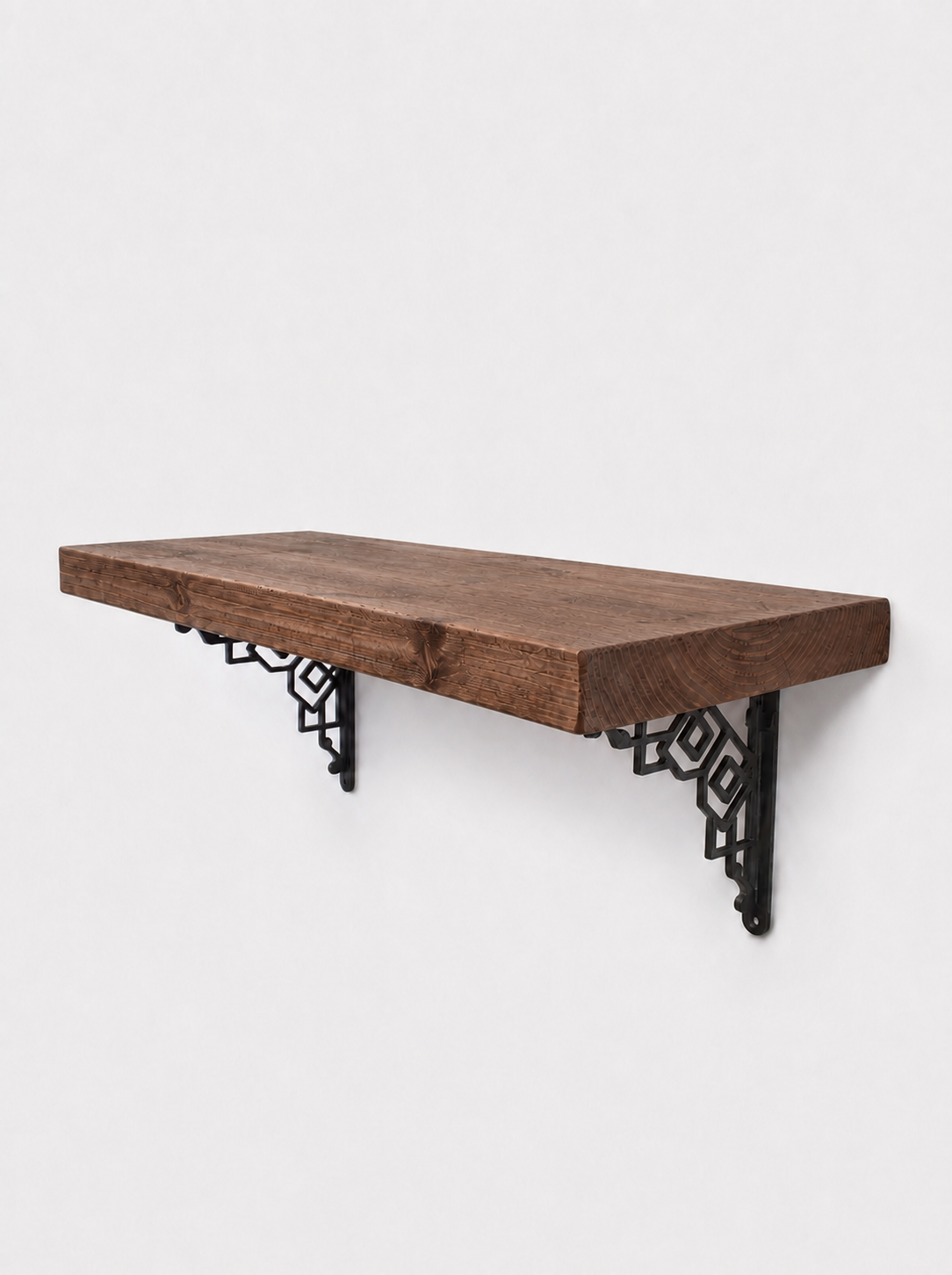 Hexham Rustic Floating Shelf with Metal Brackets - 29cm x 4.5cm - Bracketed Shelves