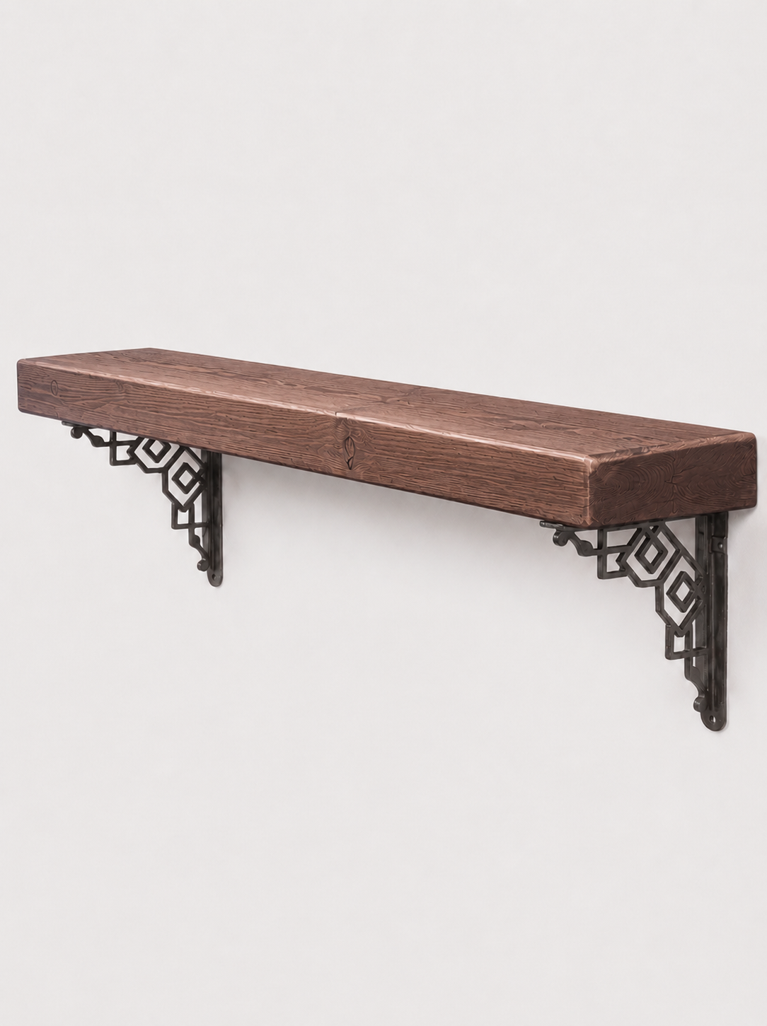Hexham Rustic Wooden Shelf with Metal Brackets - 14.5cm x 4.5cm - Bracketed Shelves