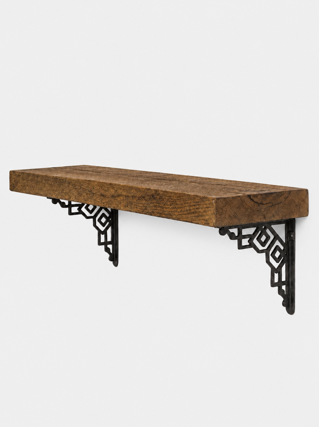 Hexham Solid Shelf with Metal Brackets - 8x2 Oak Shelf (19x4cm) - Bracketed Shelves