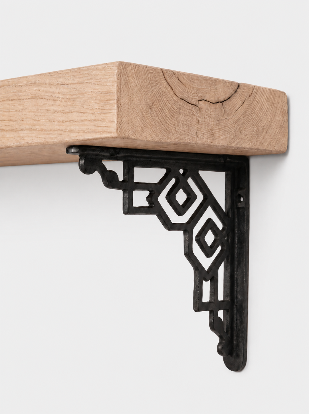 Hexham Solid Shelf with Metal Brackets - 8x2 Oak Shelf (19x4cm) - Bracketed Shelves
