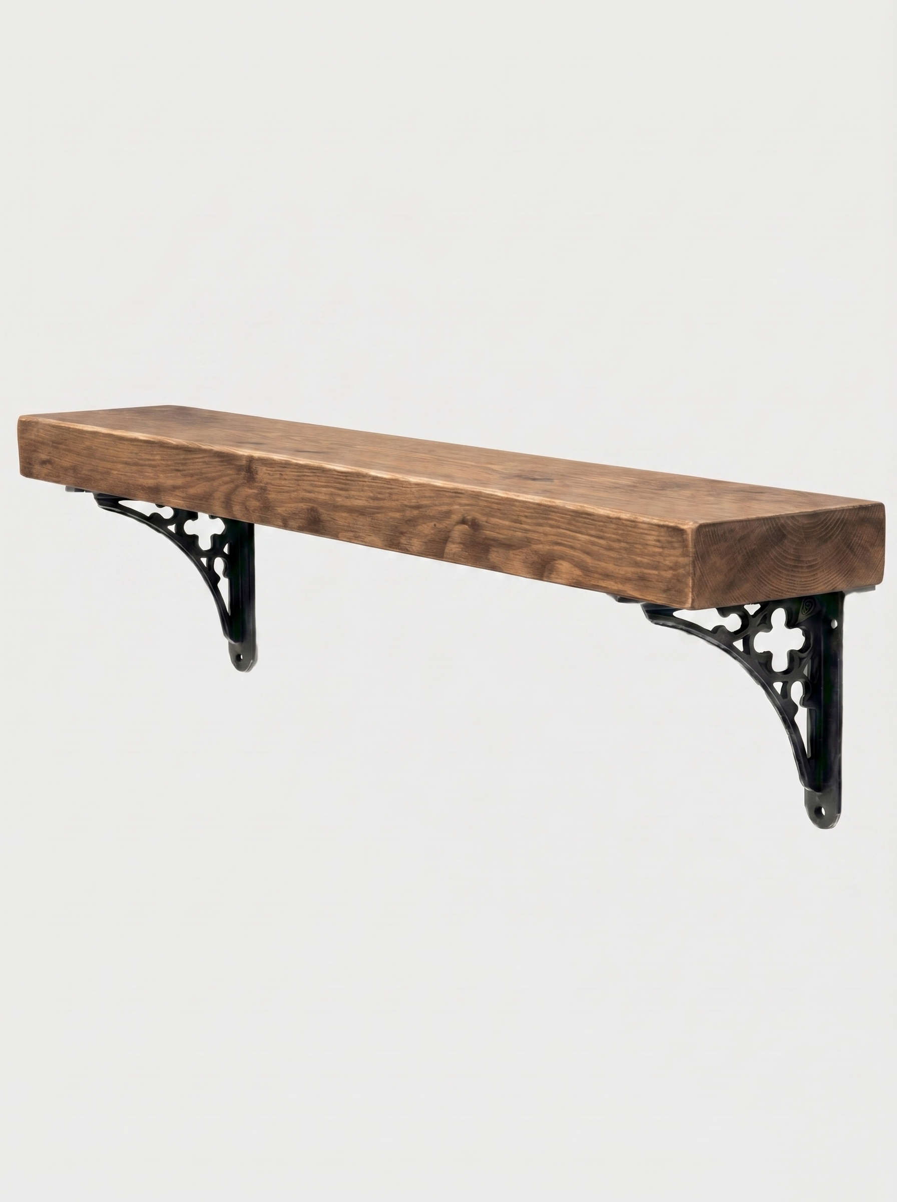 Lindisfarne Rustic Wooden Shelf with Metal Brackets - 14.5cm x 4.5cm - Bracketed Shelves