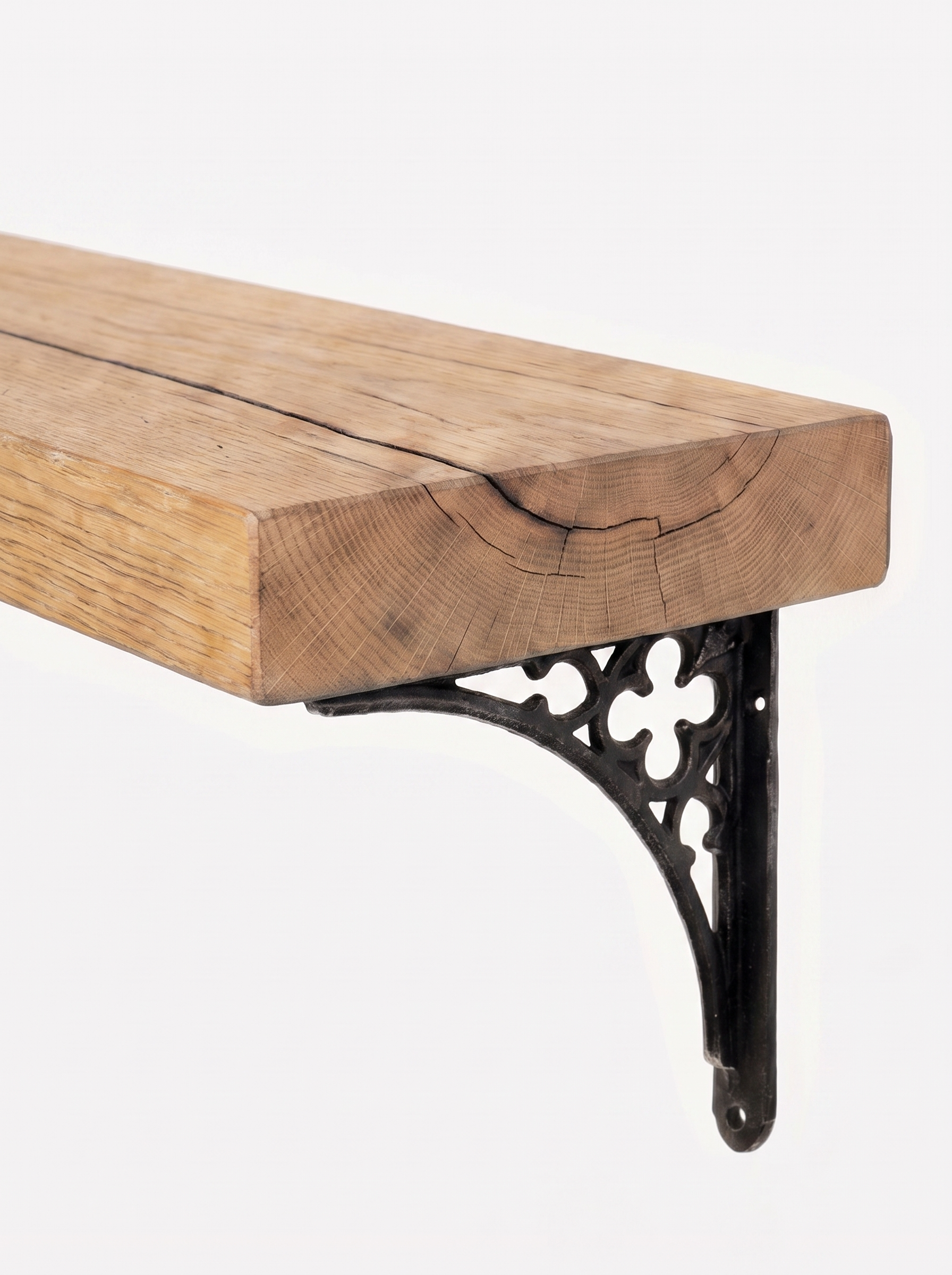 Lindisfarne Solid Wood Shelf & Brackets - 8x2 Oak Shelf (19x4cm) - Bracketed Shelves