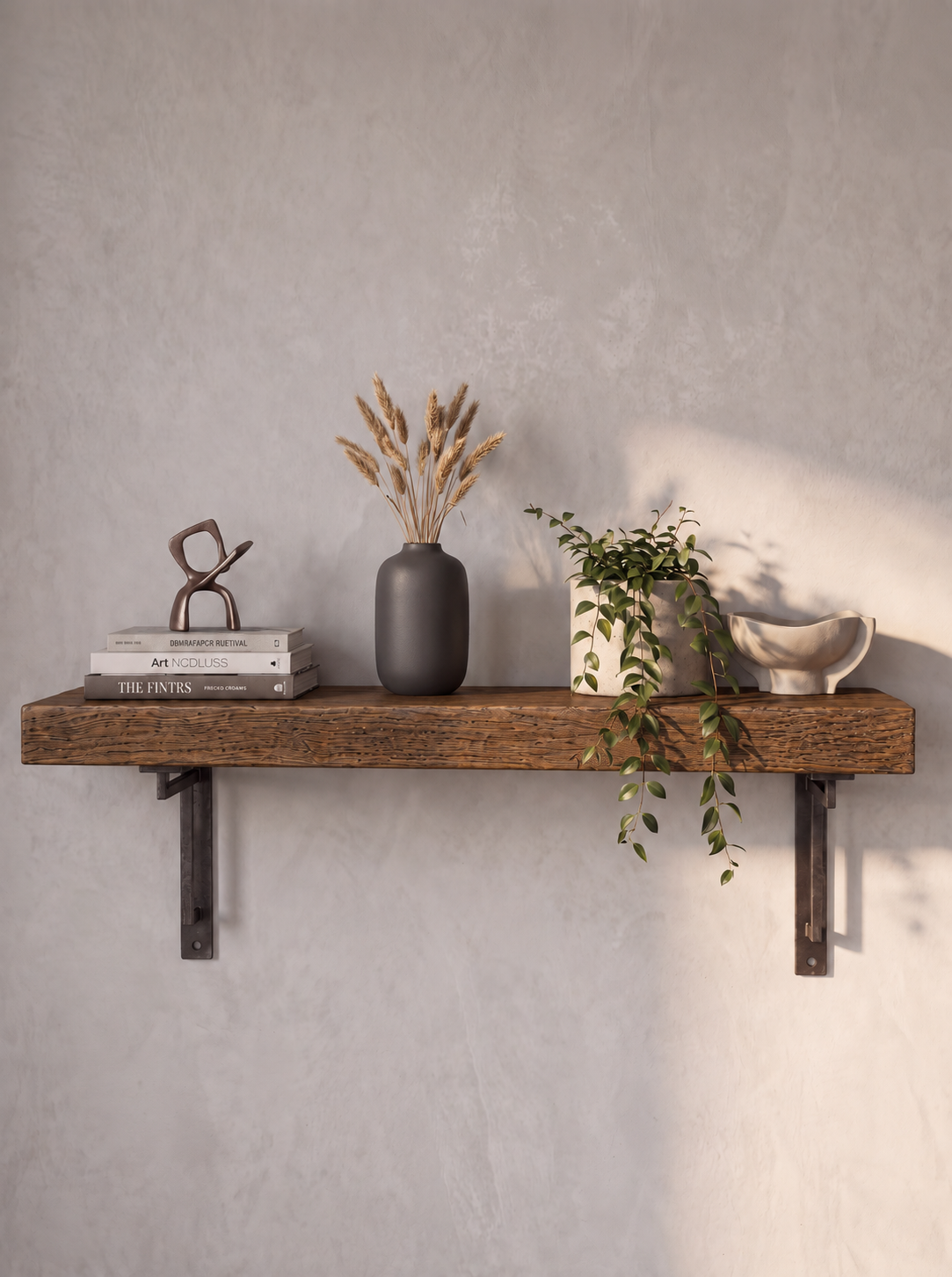 Regent Solid Shelf with Metal Brackets - 8x2 Oak Shelf (19x4cm) - Bracketed Shelves
