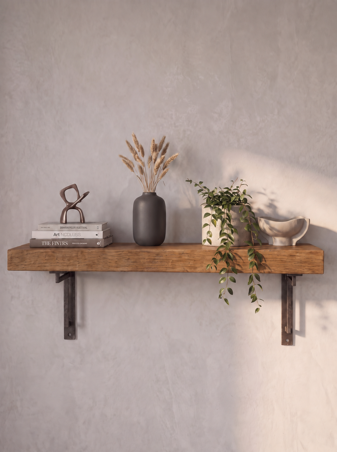 Regent Solid Shelf with Metal Brackets - 8x2 Oak Shelf (19x4cm) - Bracketed Shelves