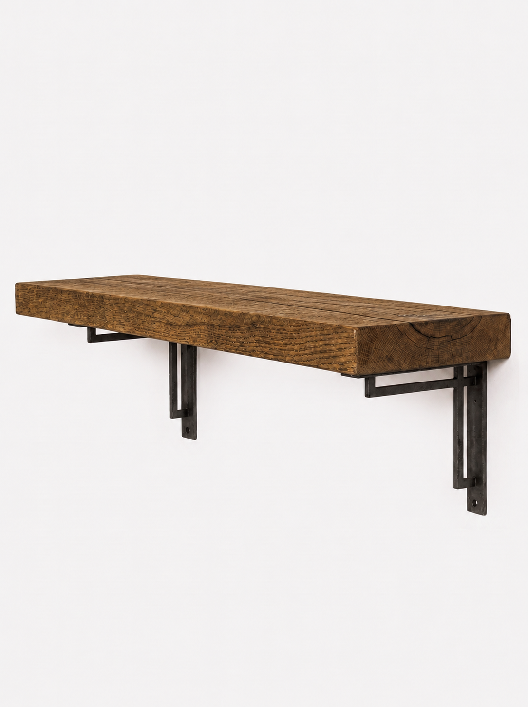 Regent Solid Shelf with Metal Brackets - 8x2 Oak Shelf (19x4cm) - Bracketed Shelves