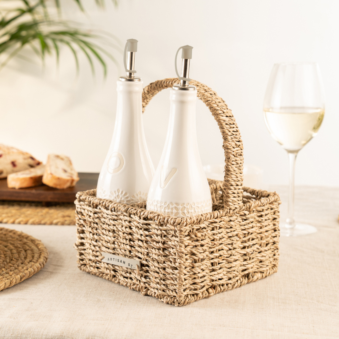 Seagrass Condiment Caddy With Compartments - Tableware
