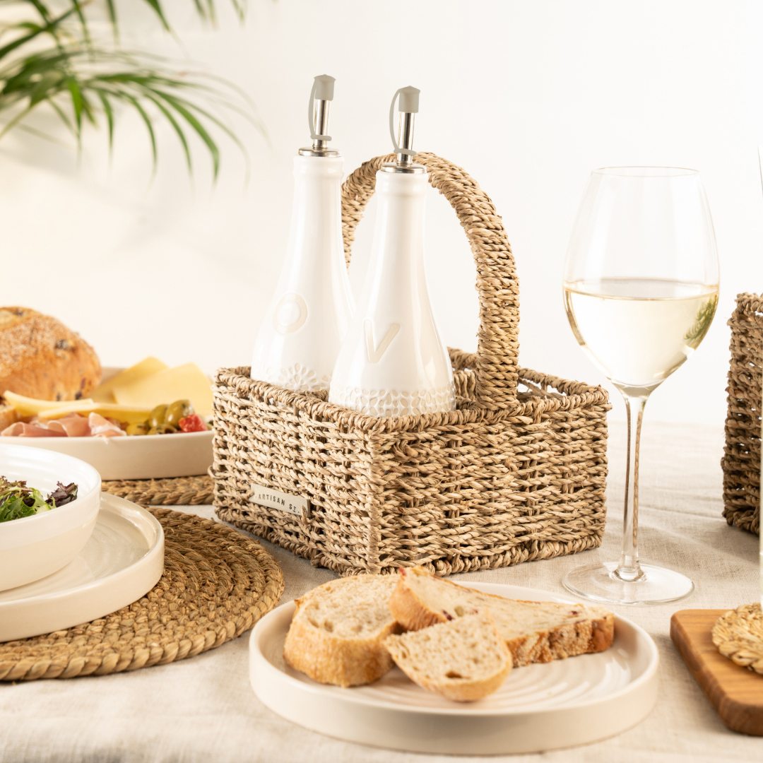 Seagrass Condiment Caddy With Compartments - Tableware