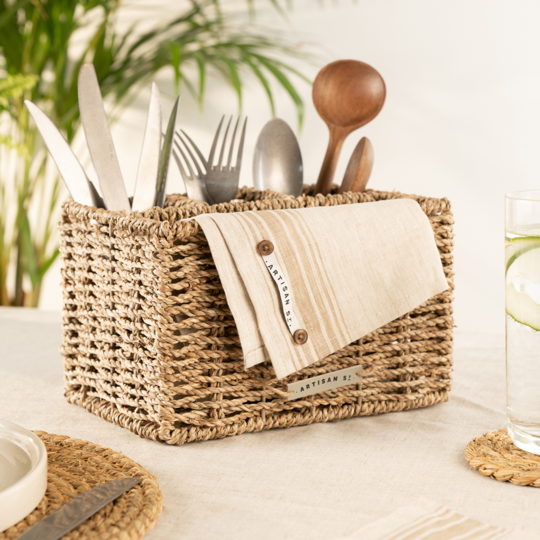 Seagrass Cutlery Caddy With Compartments